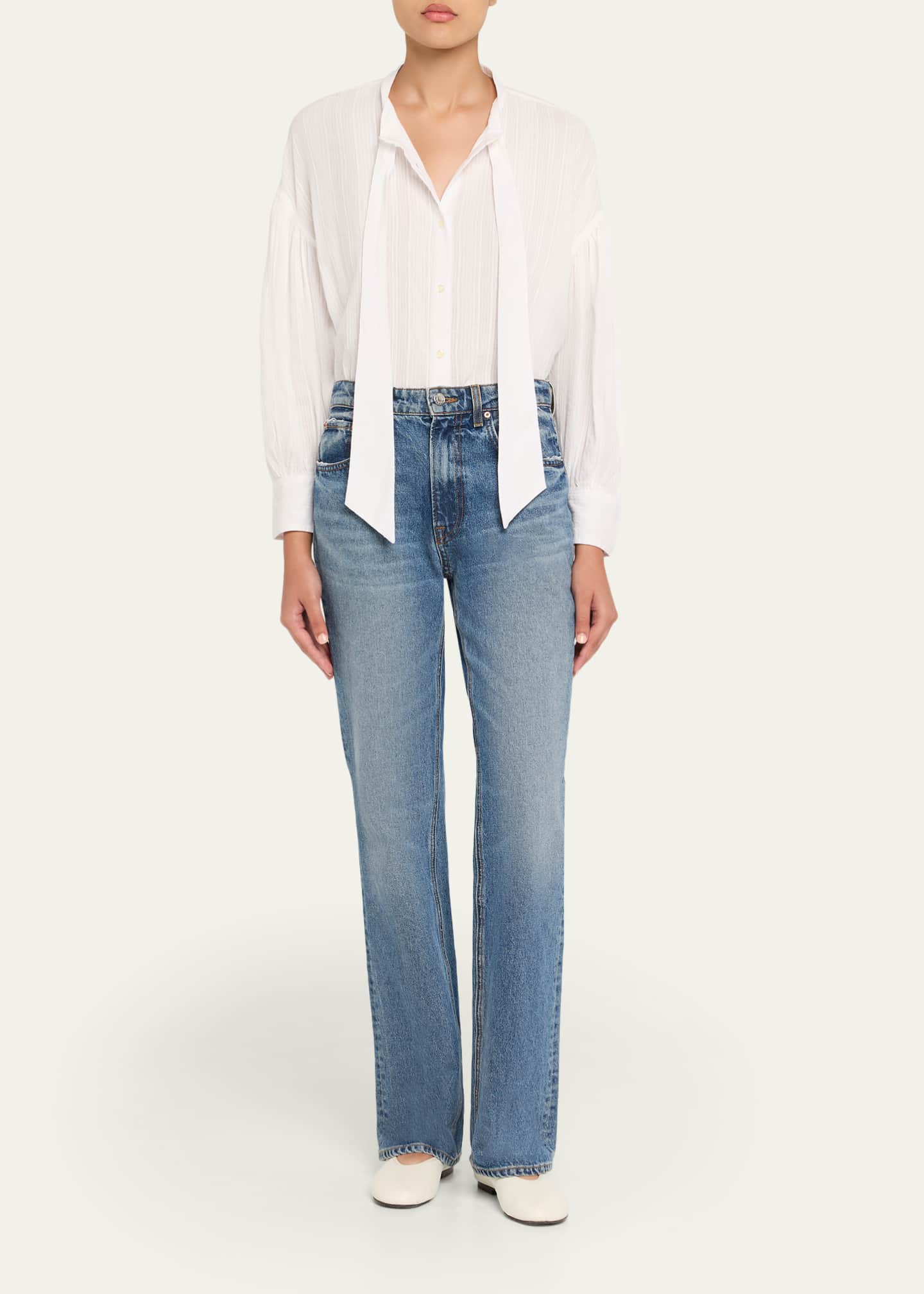 Officine Generale Molly Tie-Neck Textured Stripe Top Image 2 of 5