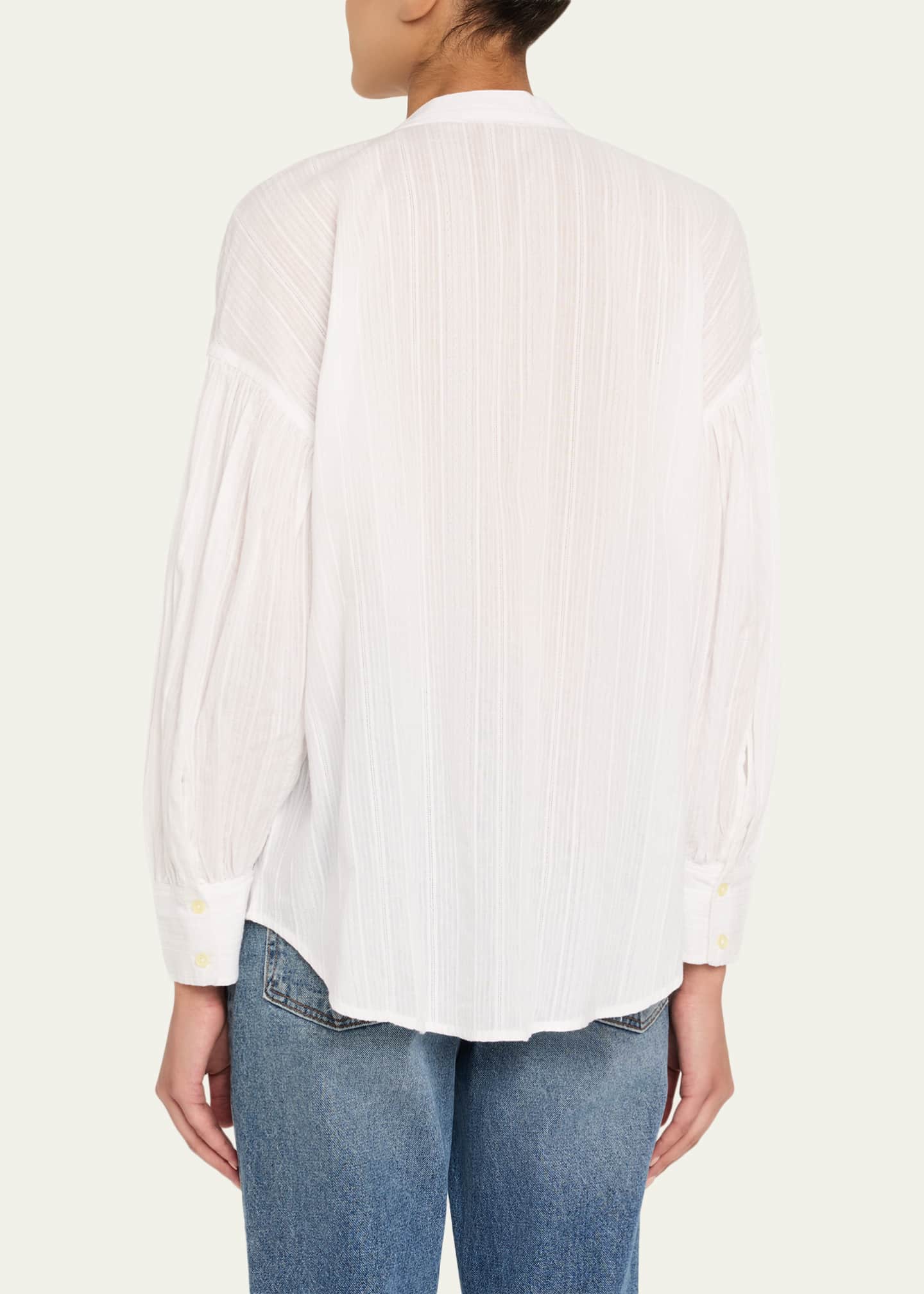 Officine Generale Molly Tie-Neck Textured Stripe Top Image 3 of 5
