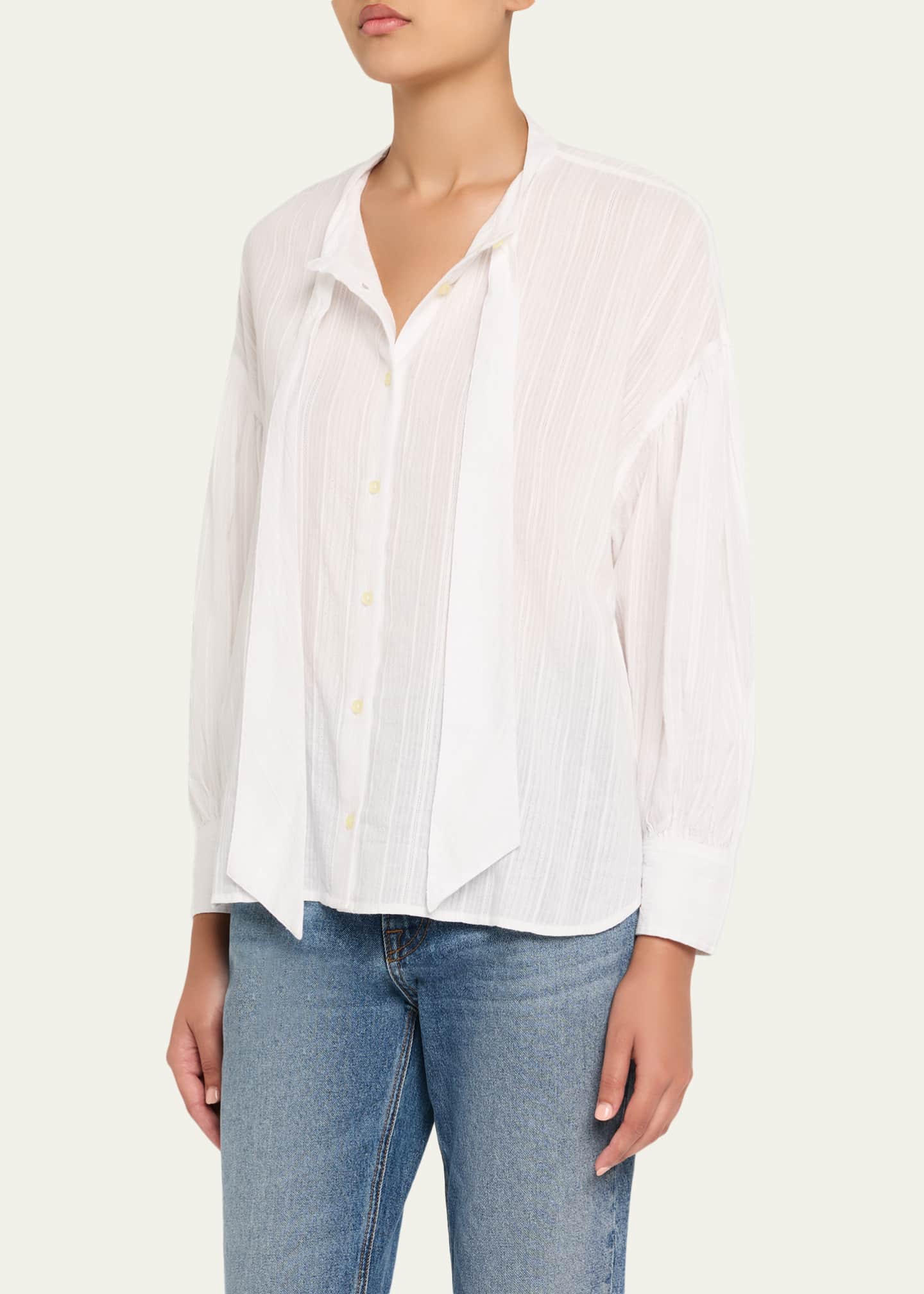 Officine Generale Molly Tie-Neck Textured Stripe Top Image 4 of 5