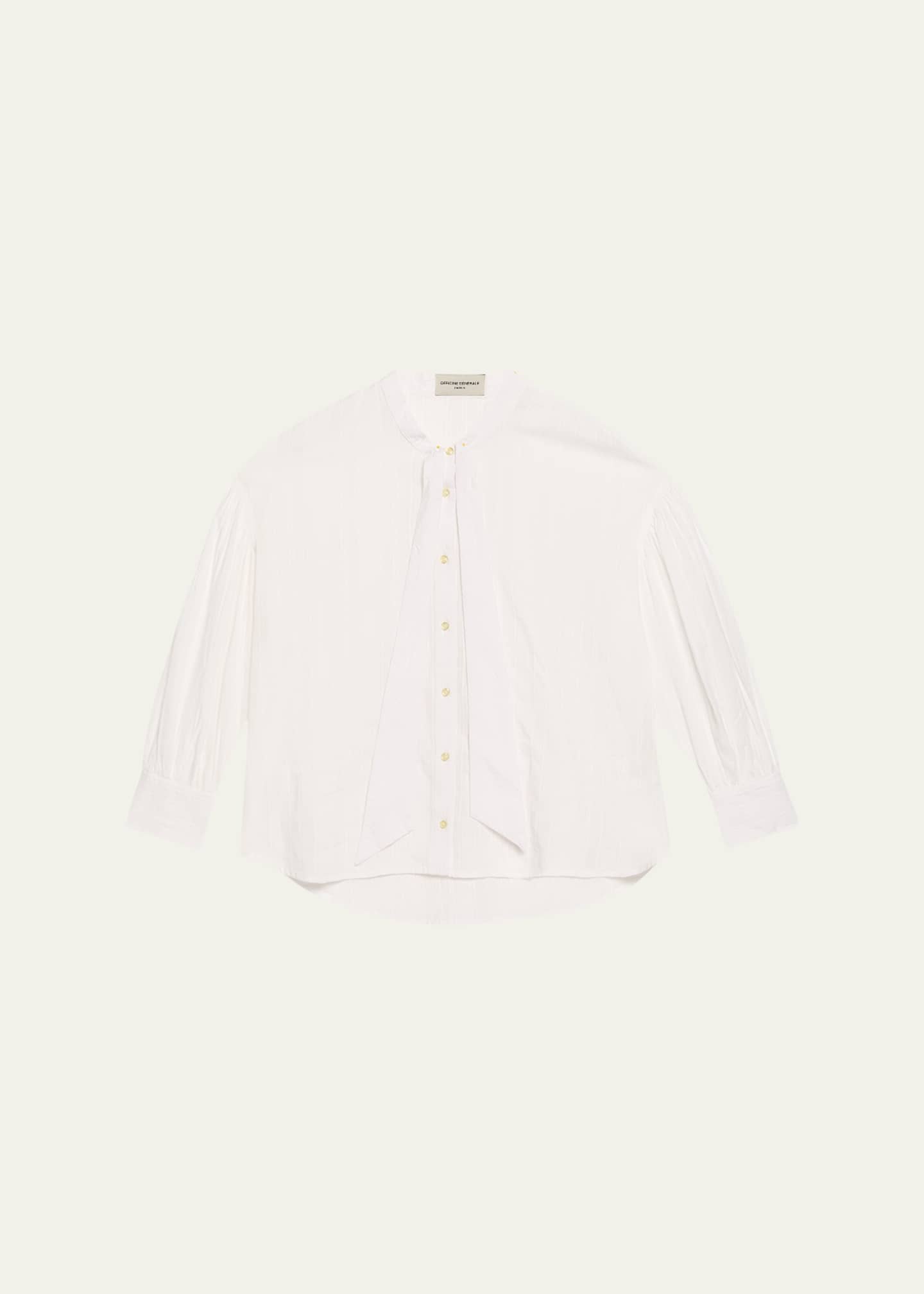 Officine Generale Molly Tie-Neck Textured Stripe Top Image 1 of 5