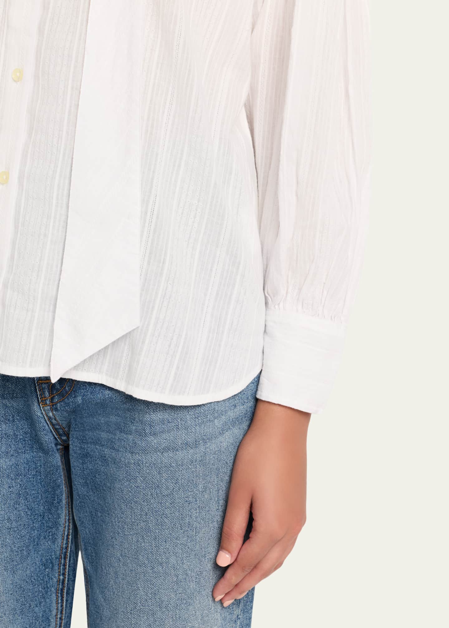Officine Generale Molly Tie-Neck Textured Stripe Top Image 5 of 5