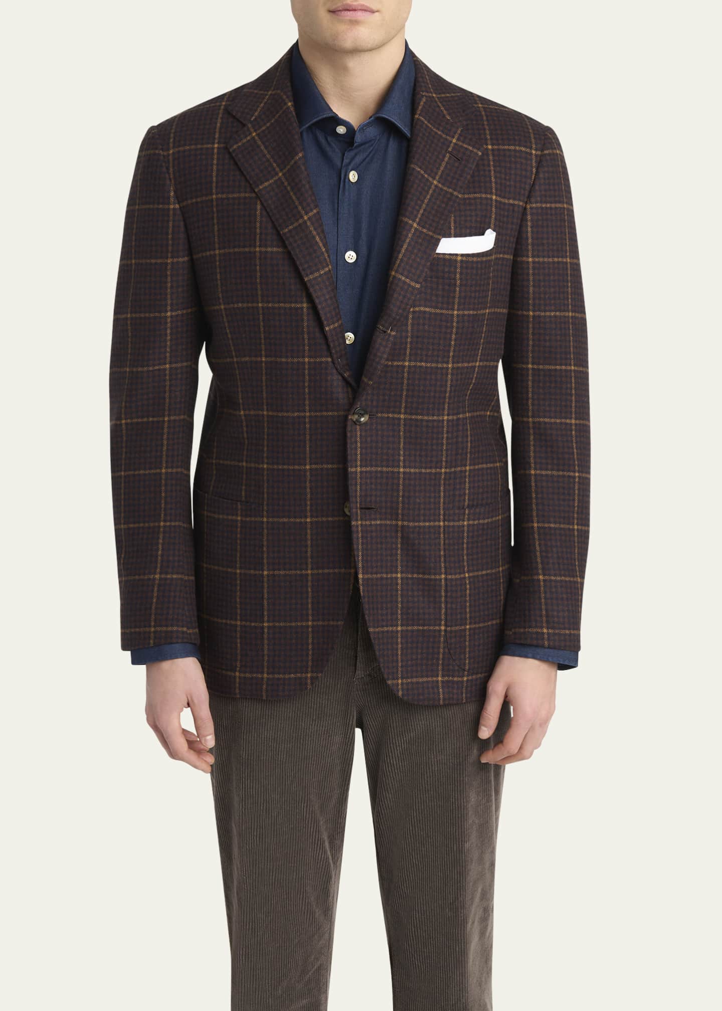 Kiton Men's Cashmere Windowpane Check Single-Breasted Sport Coat Image 4 of 8