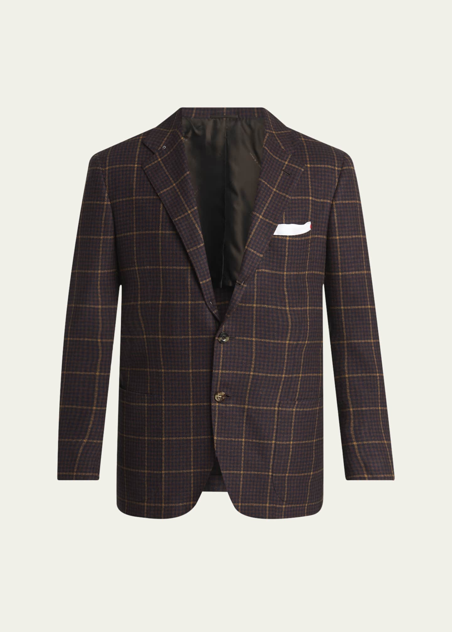 Kiton Men's Cashmere Windowpane Check Single-Breasted Sport Coat Image 1 of 8