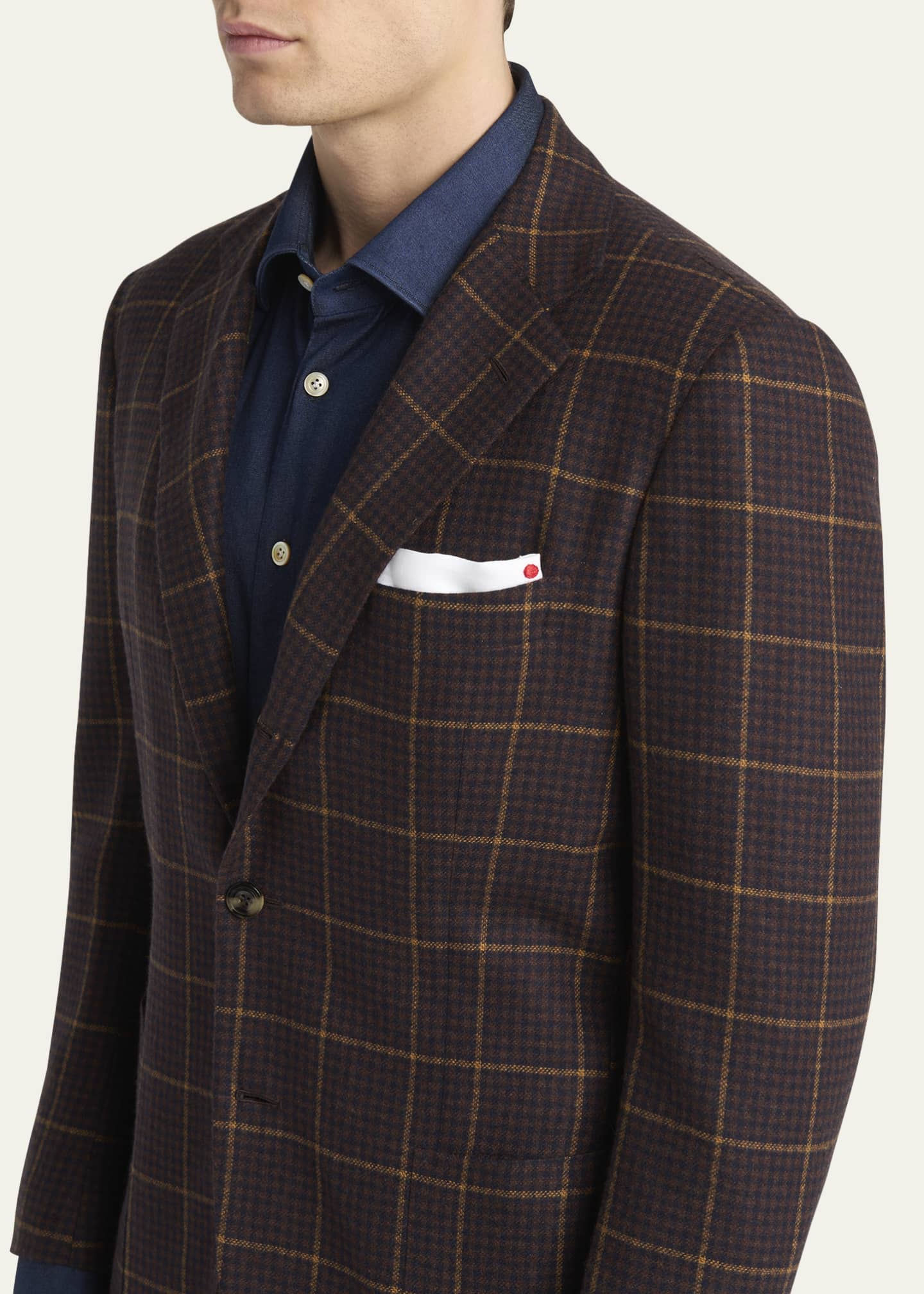 Kiton Men's Cashmere Windowpane Check Single-Breasted Sport Coat Image 5 of 8