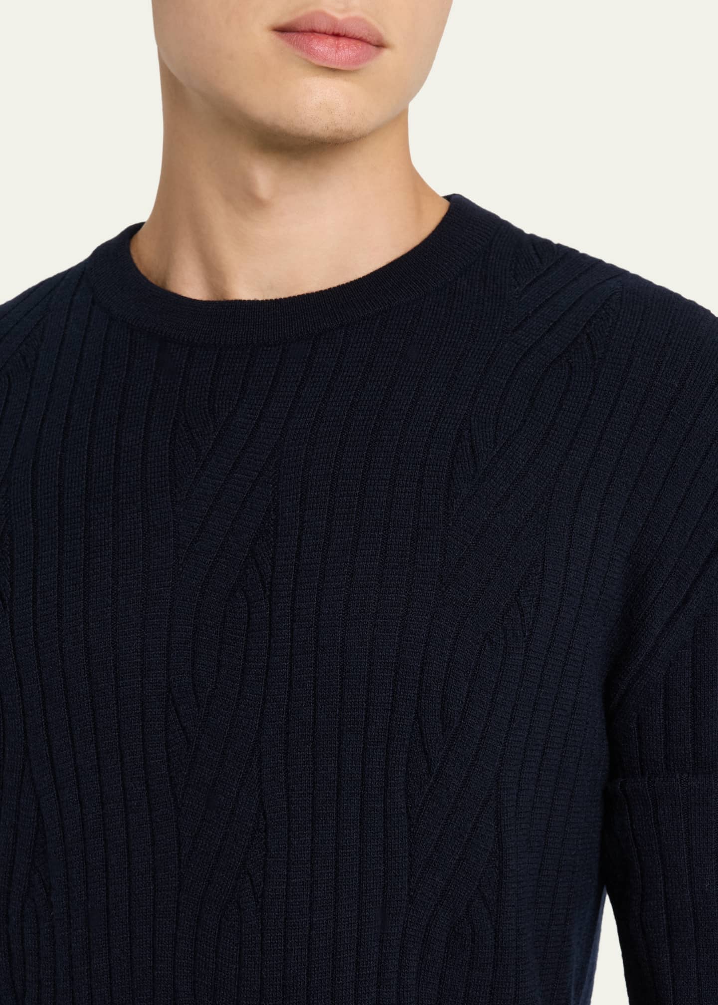 Brioni Men's Wool and Cashmere Cable Knit Crewneck Sweater