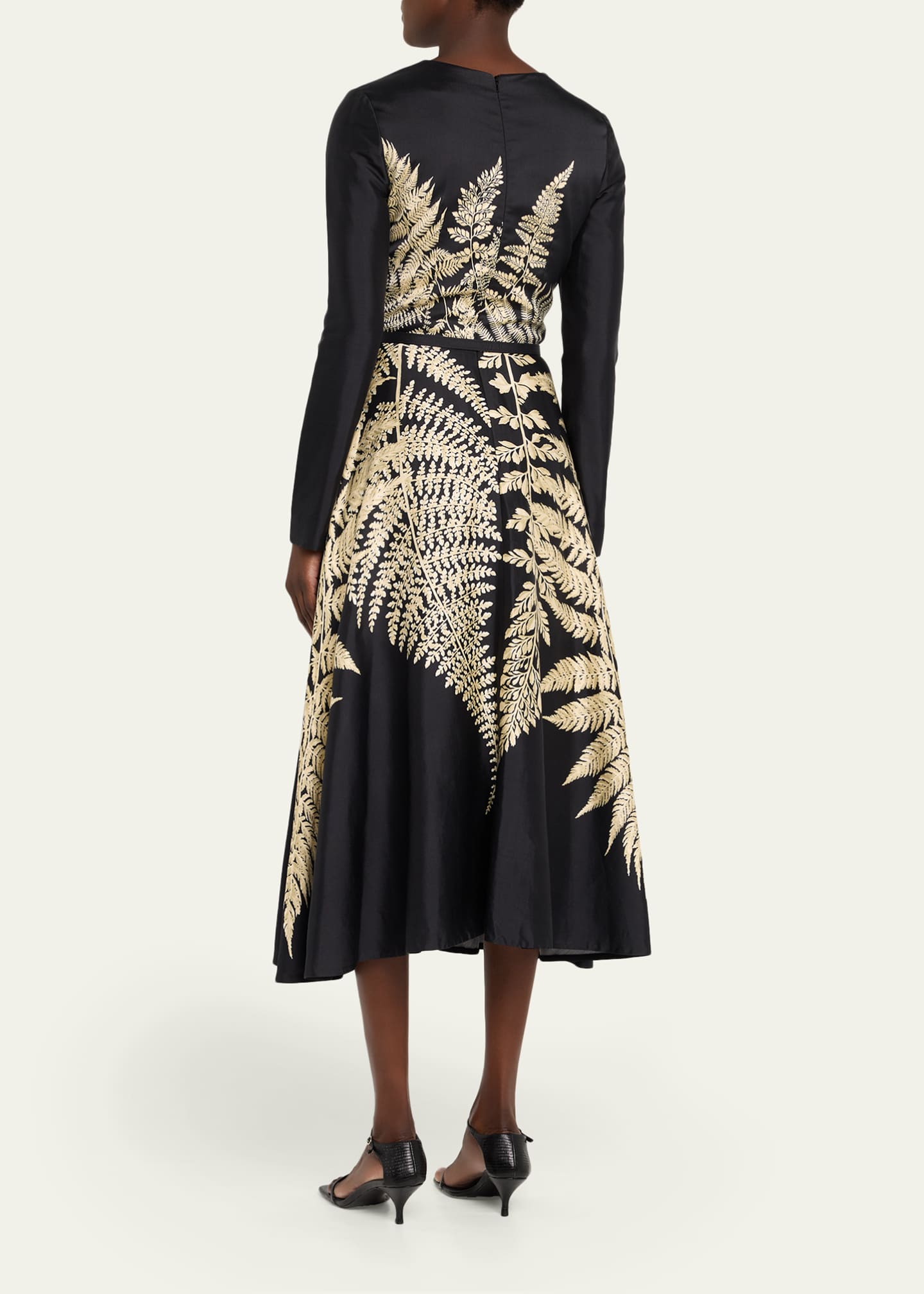 Fern-Print Long-Sleeve Midi Dress