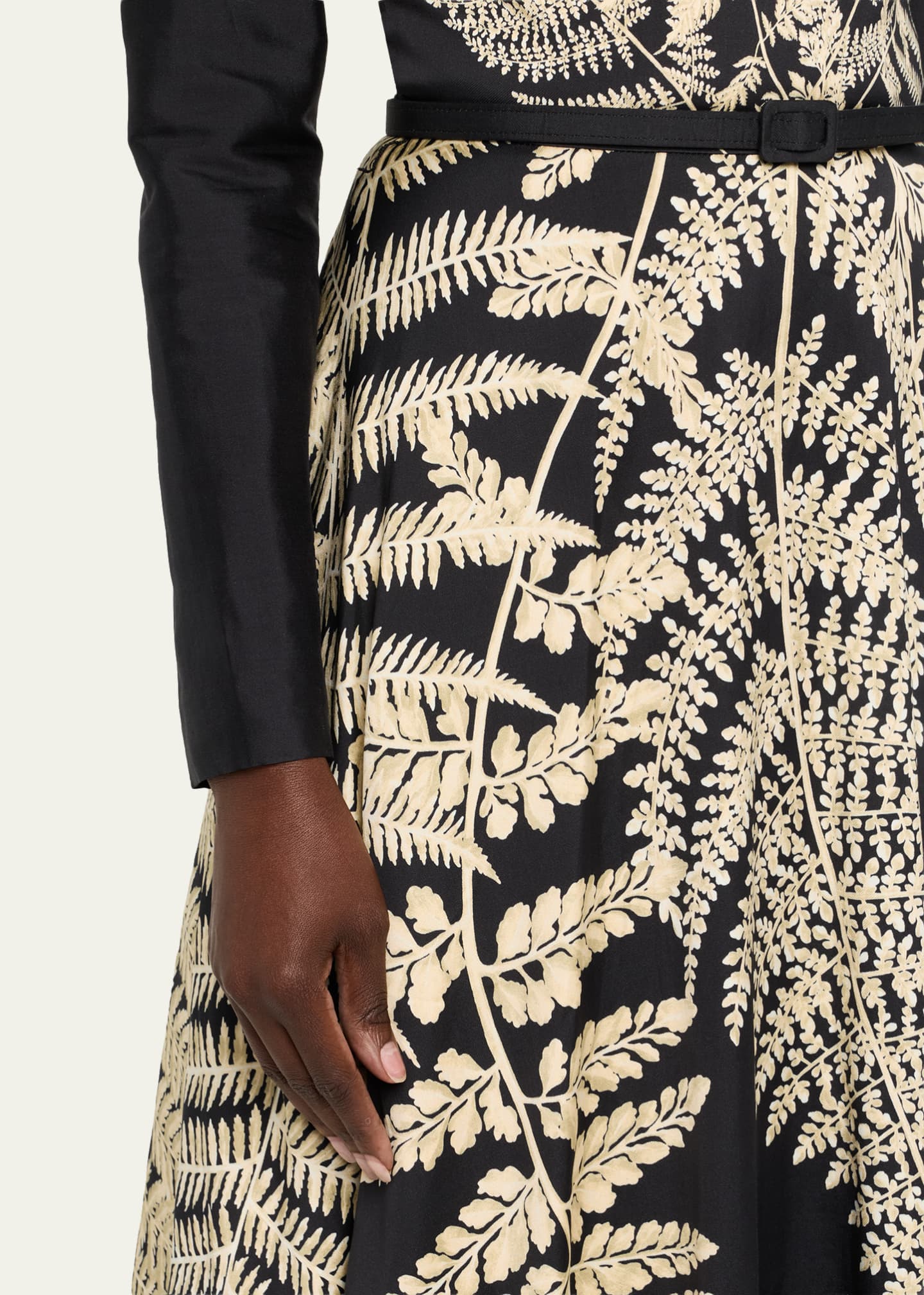 Fern-Print Long-Sleeve Midi Dress