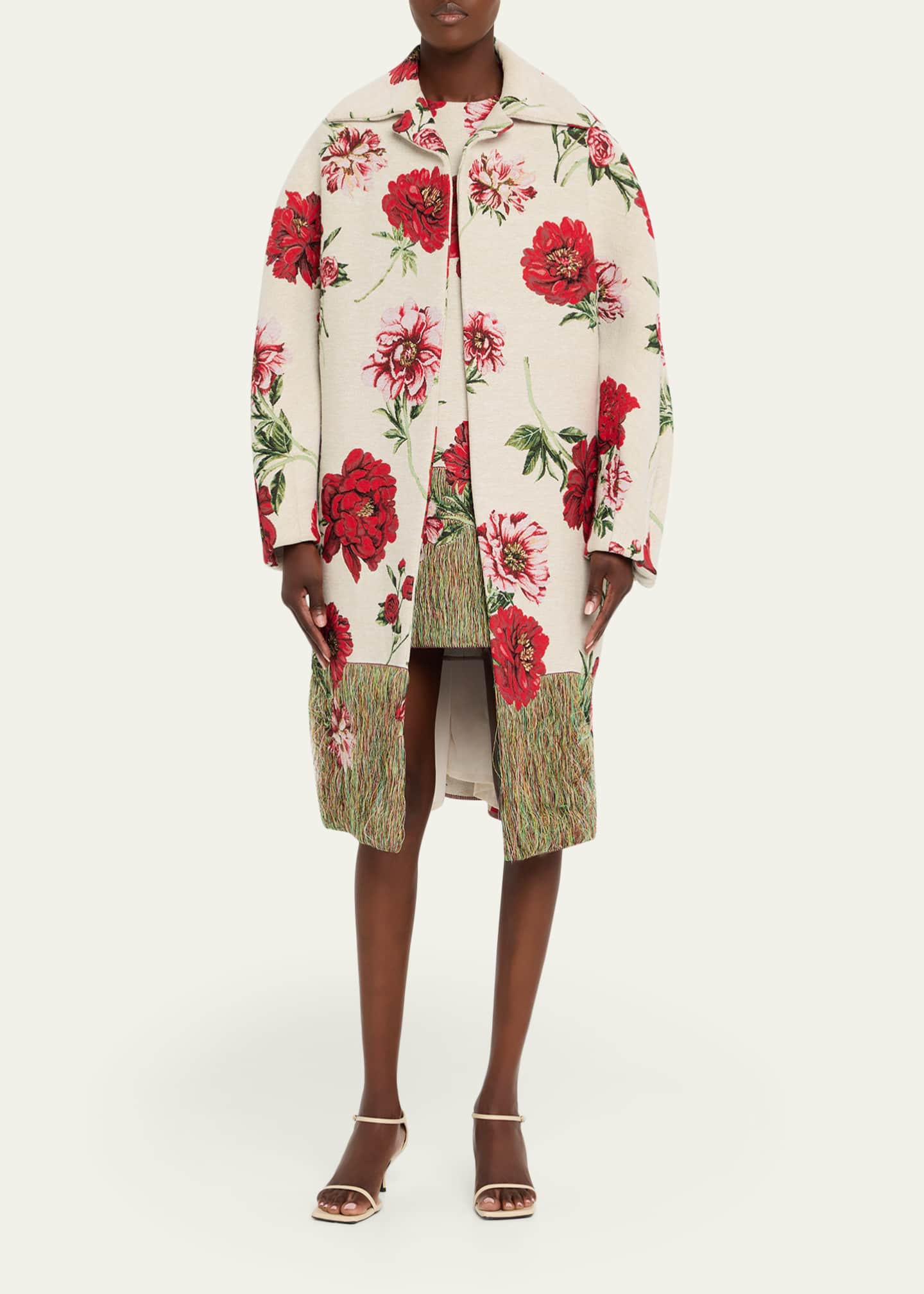 Oversized Peony Jacquard Coat
