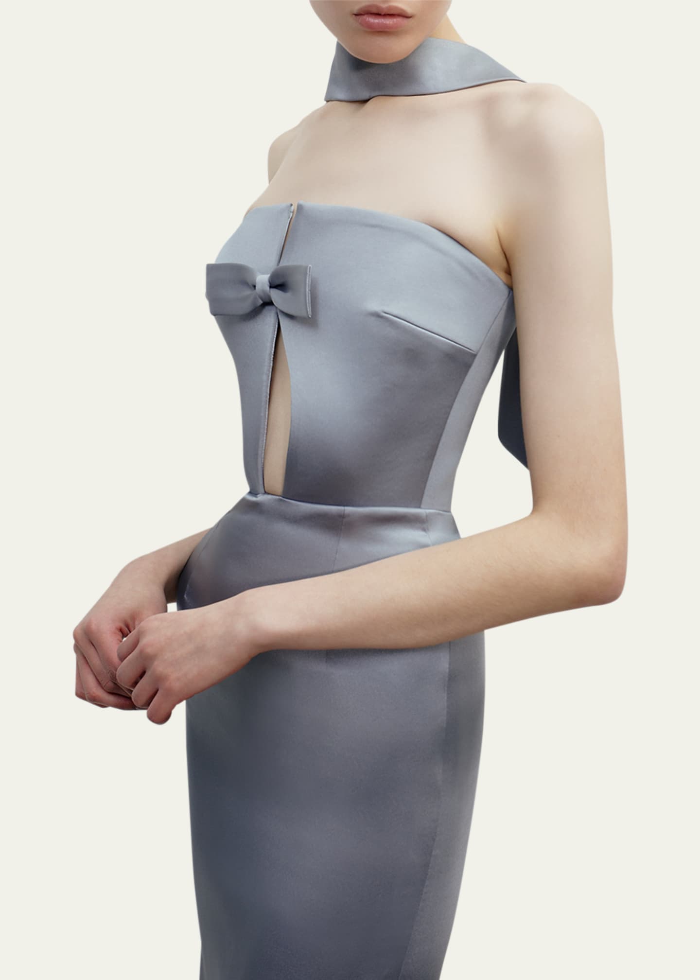 The New Arrivals by Ilkyaz Ozel Holly Bow Detailed Maxi Dress, Bosphorus Fog, Women's, 44 FR (12 Us), Cocktail Dresses