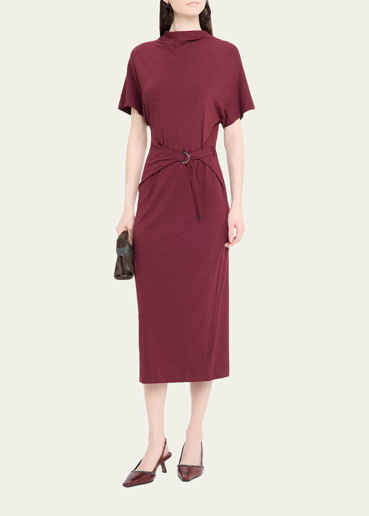 short sleeve jersey wrap dress Brunello Cucinelli Women's Wrap Belt Dress - Red