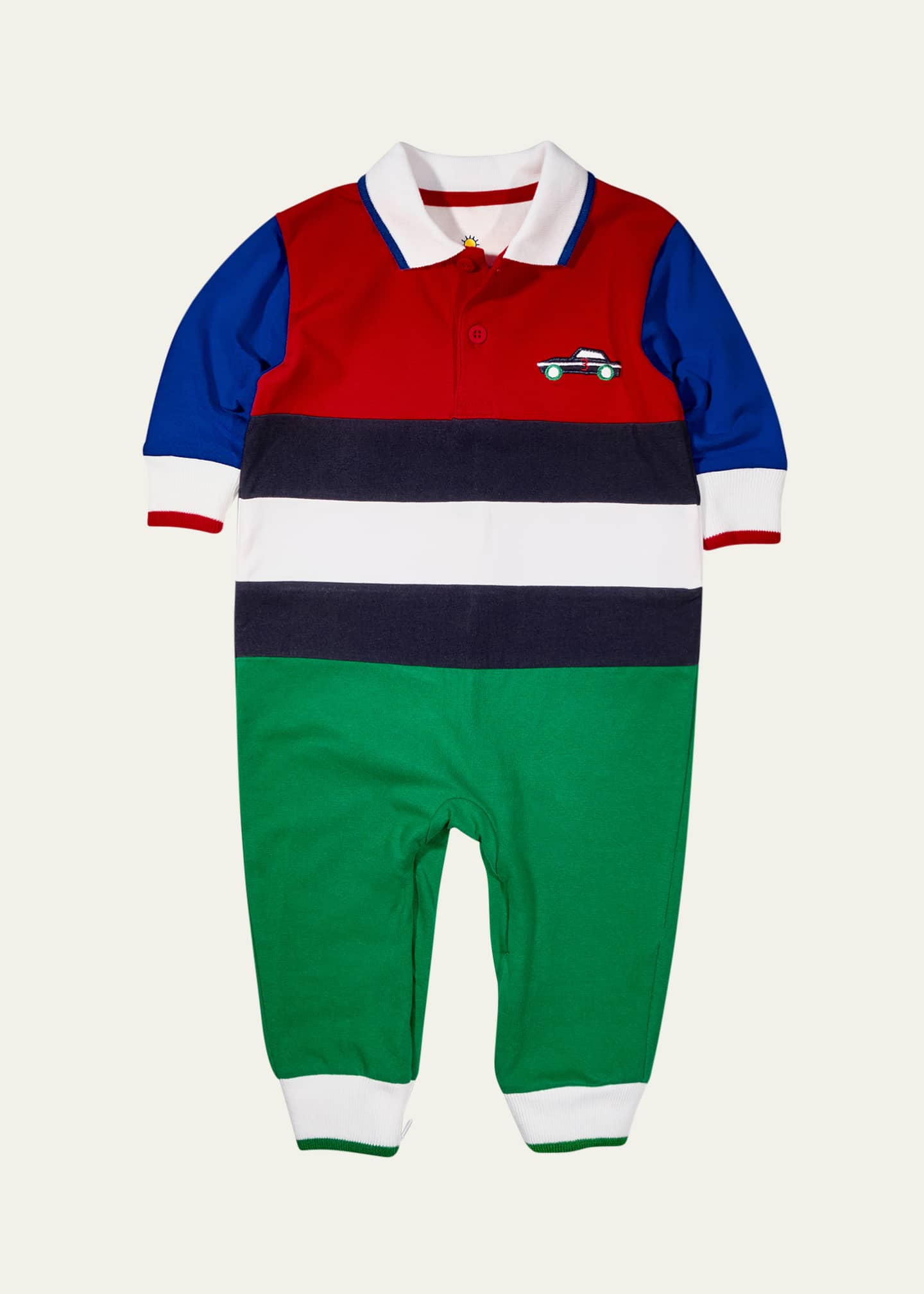 Florence Eiseman Boy's Race Car Jersey Knit Longall Romper, Size 3M-24M Image 1 of 2