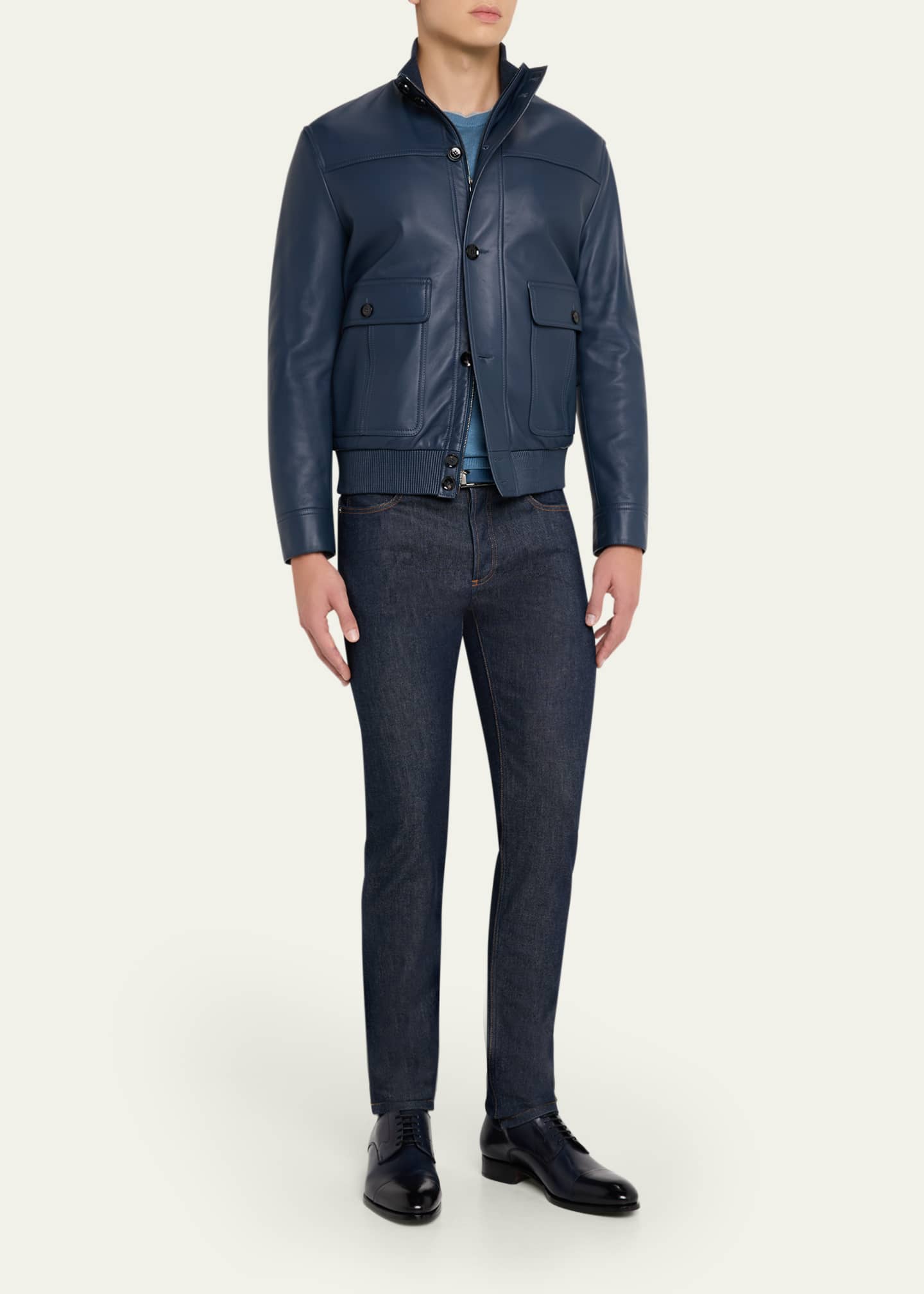 Brioni Men's Leather Button-Front Blouson - Bergdorf Goodman