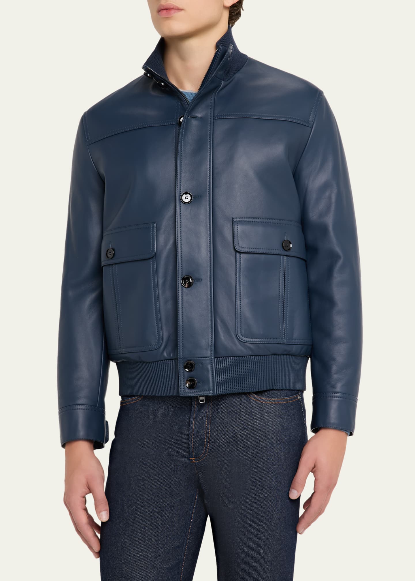 は*ん様 【90%OFF‼️】Brioni マトンレザージャケット Brioni Men's Leather Button-Front Blouson - Bergdorf Goodman