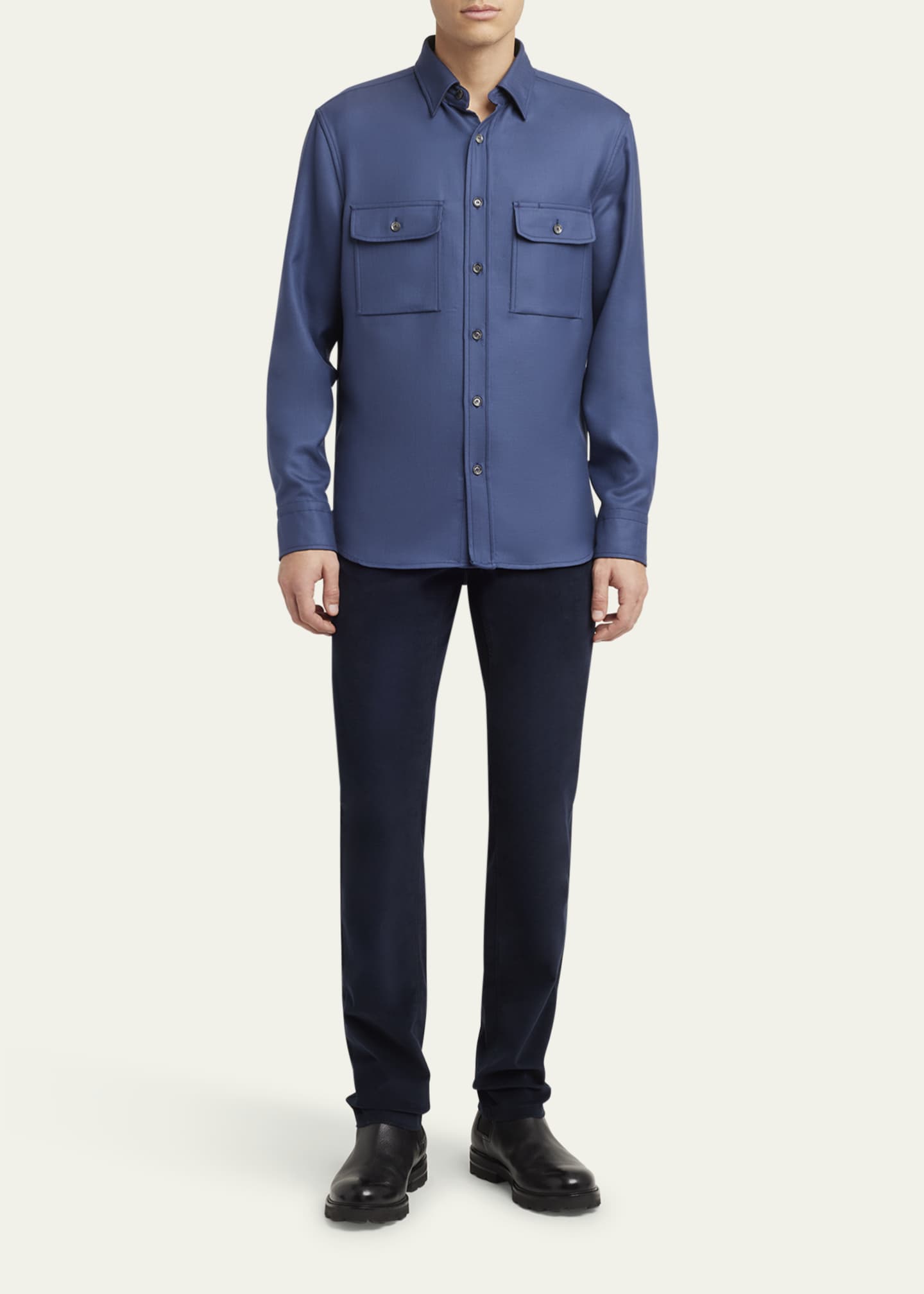 Brioni Men's Wool Twill Double-Pocket Military Shirt Image 2 of 5