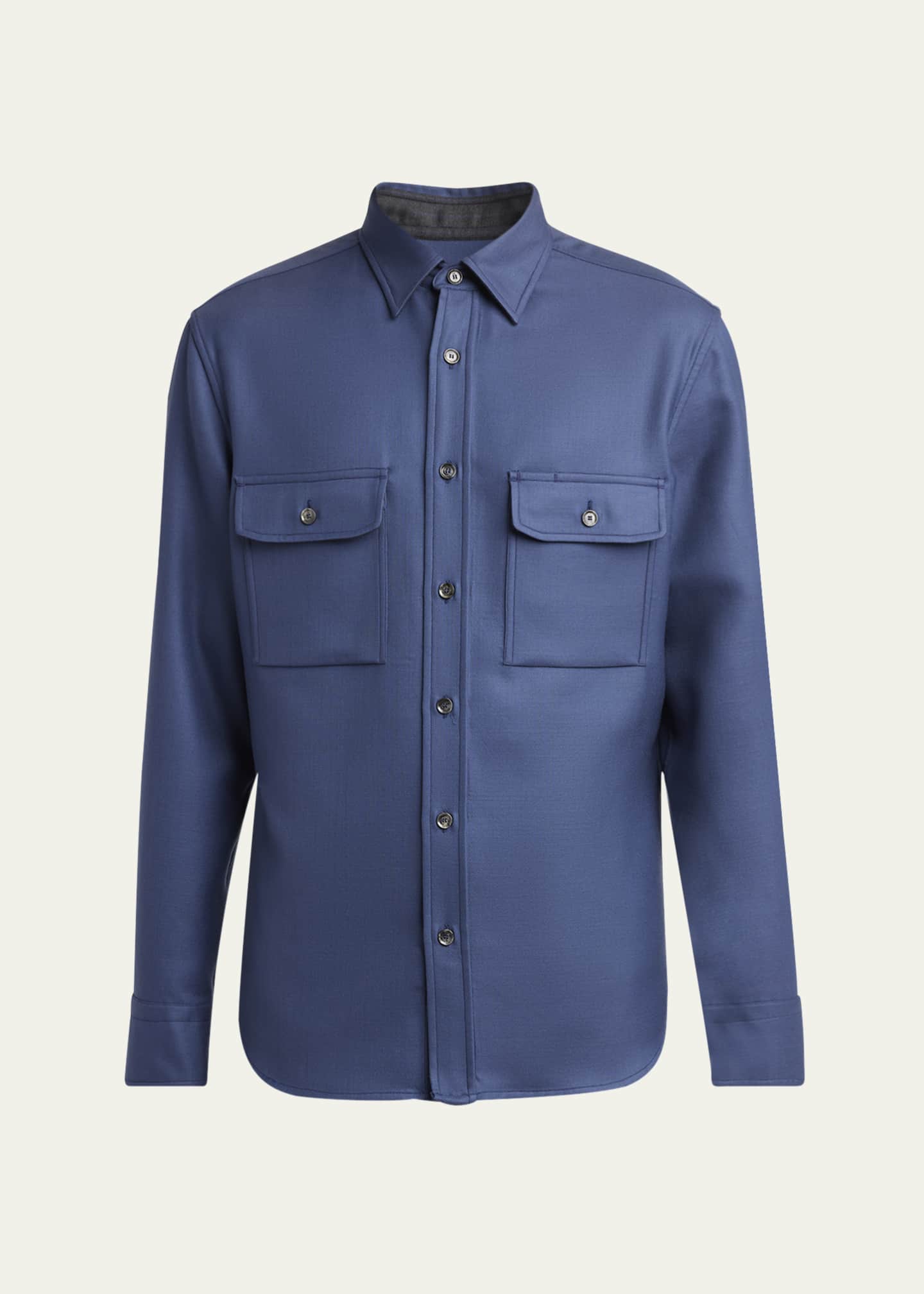 Brioni Men's Wool Twill Double-Pocket Military Shirt Image 1 of 5