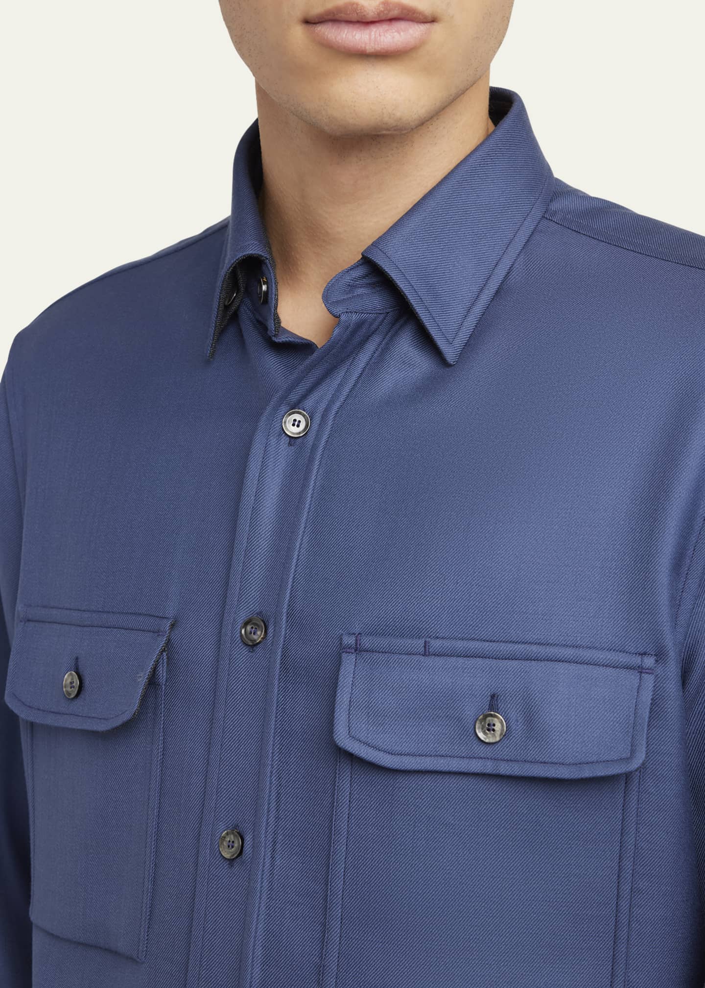 Brioni Men's Wool Twill Double-Pocket Military Shirt Image 5 of 5