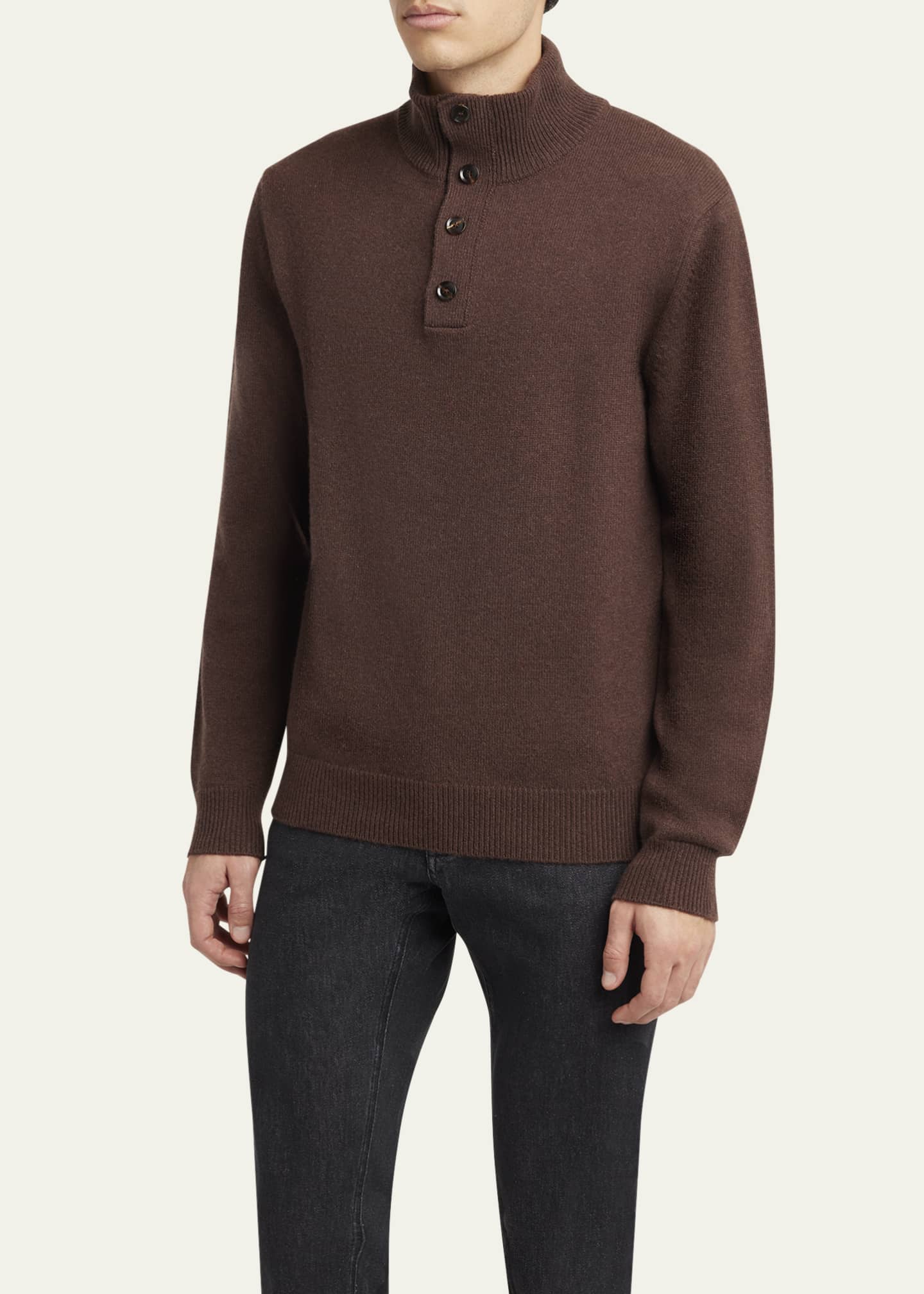 Brioni Men's Cashmere Button Mock-Neck Sweater Image 4 of 5