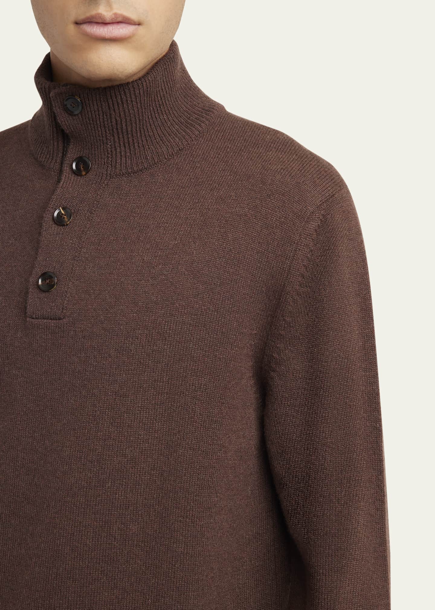 Brioni Men's Cashmere Button Mock-Neck Sweater Image 5 of 5