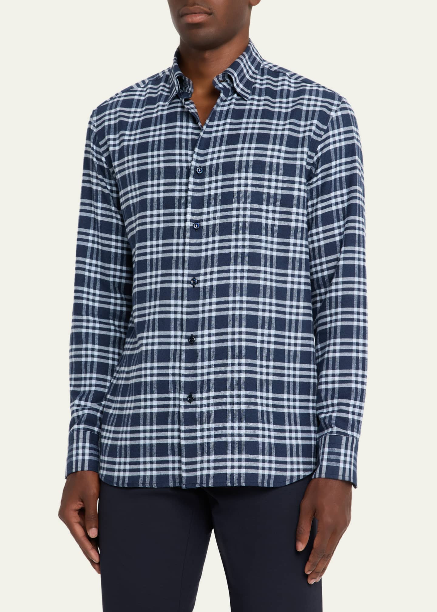Brioni Men's Cotton Flannel Check Shirt Image 4 of 5