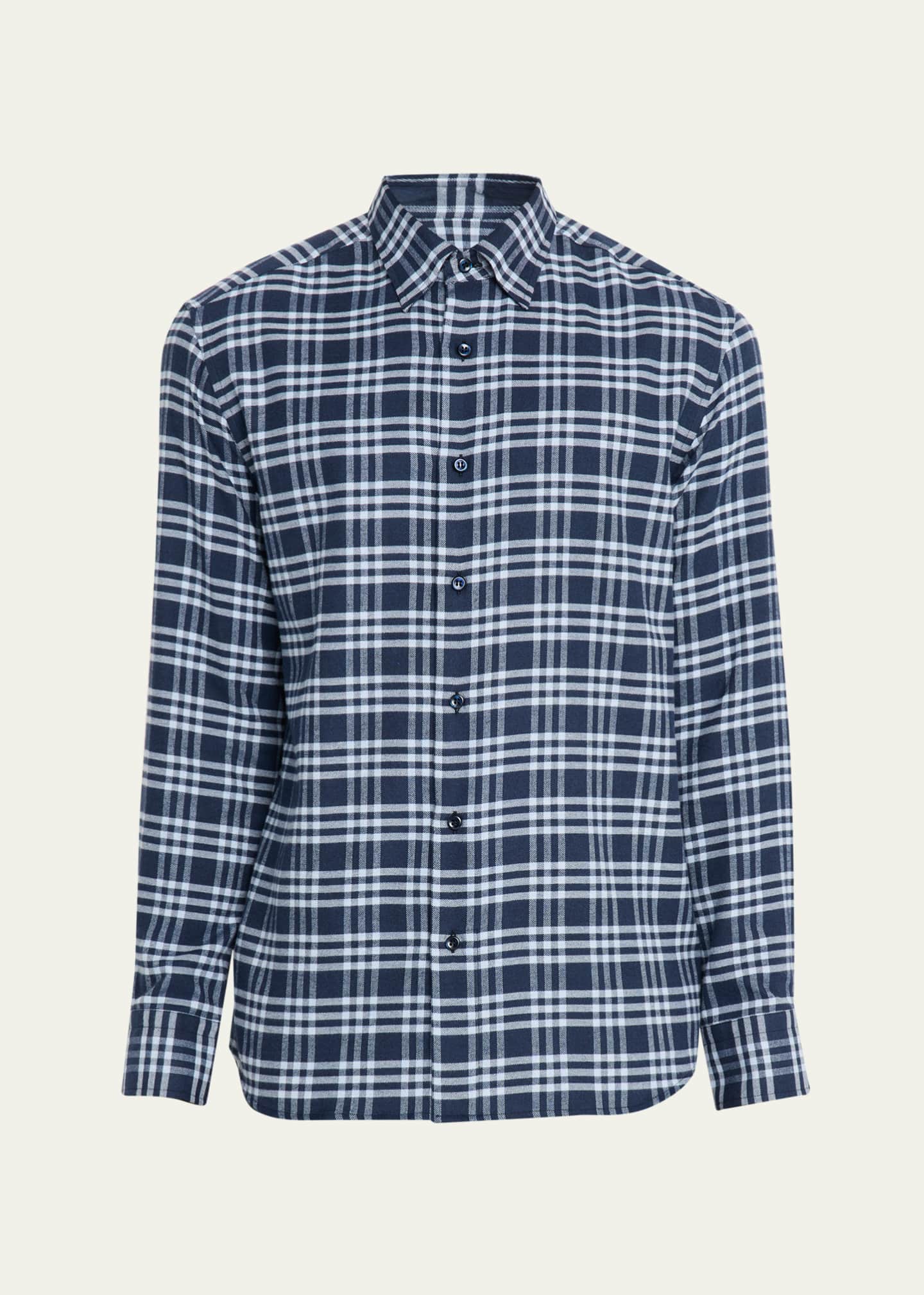 Brioni Men's Cotton Flannel Check Shirt Image 1 of 5