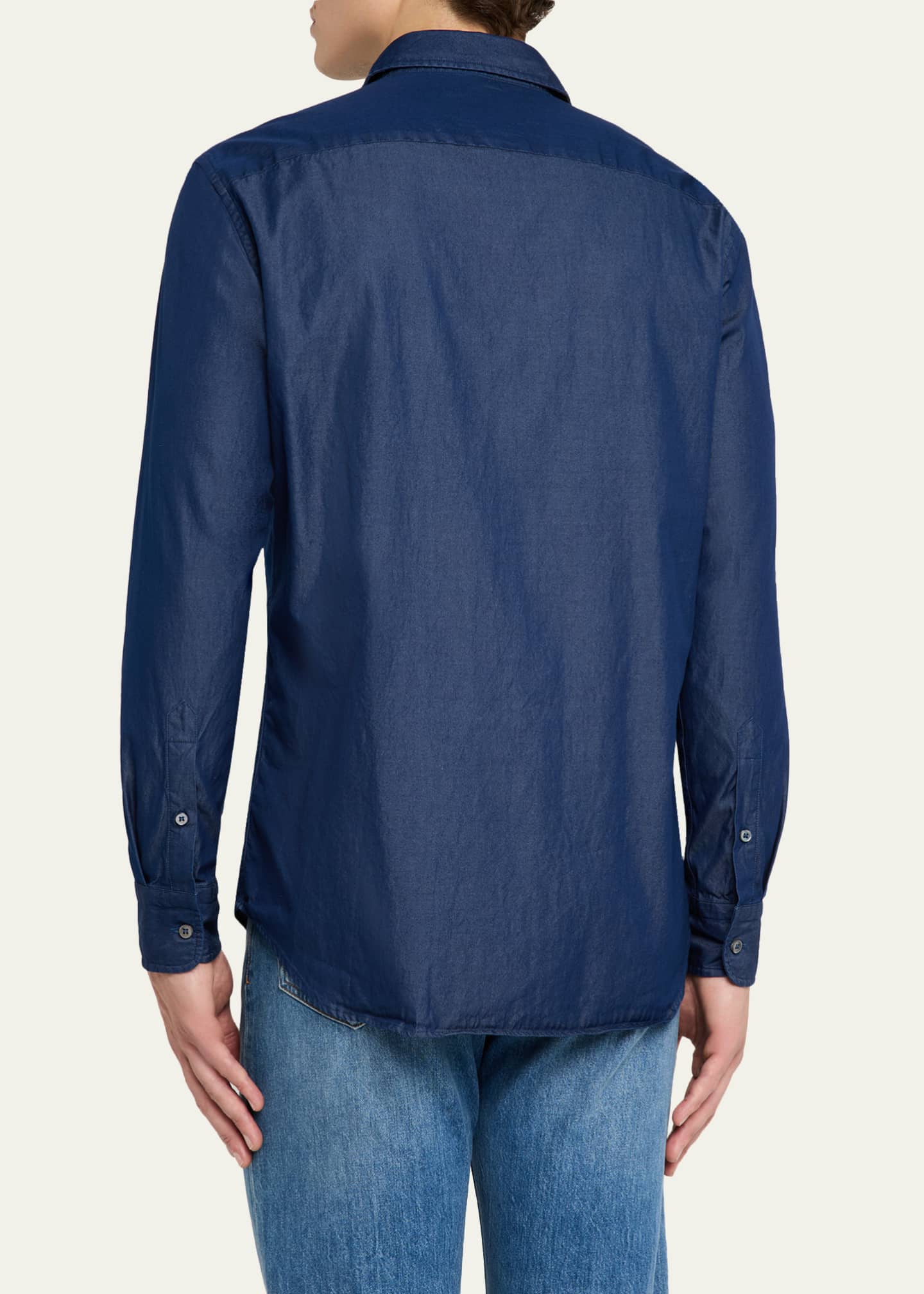 Brioni Men's Cotton Denim Casual Button-Down Shirt Image 3 of 5