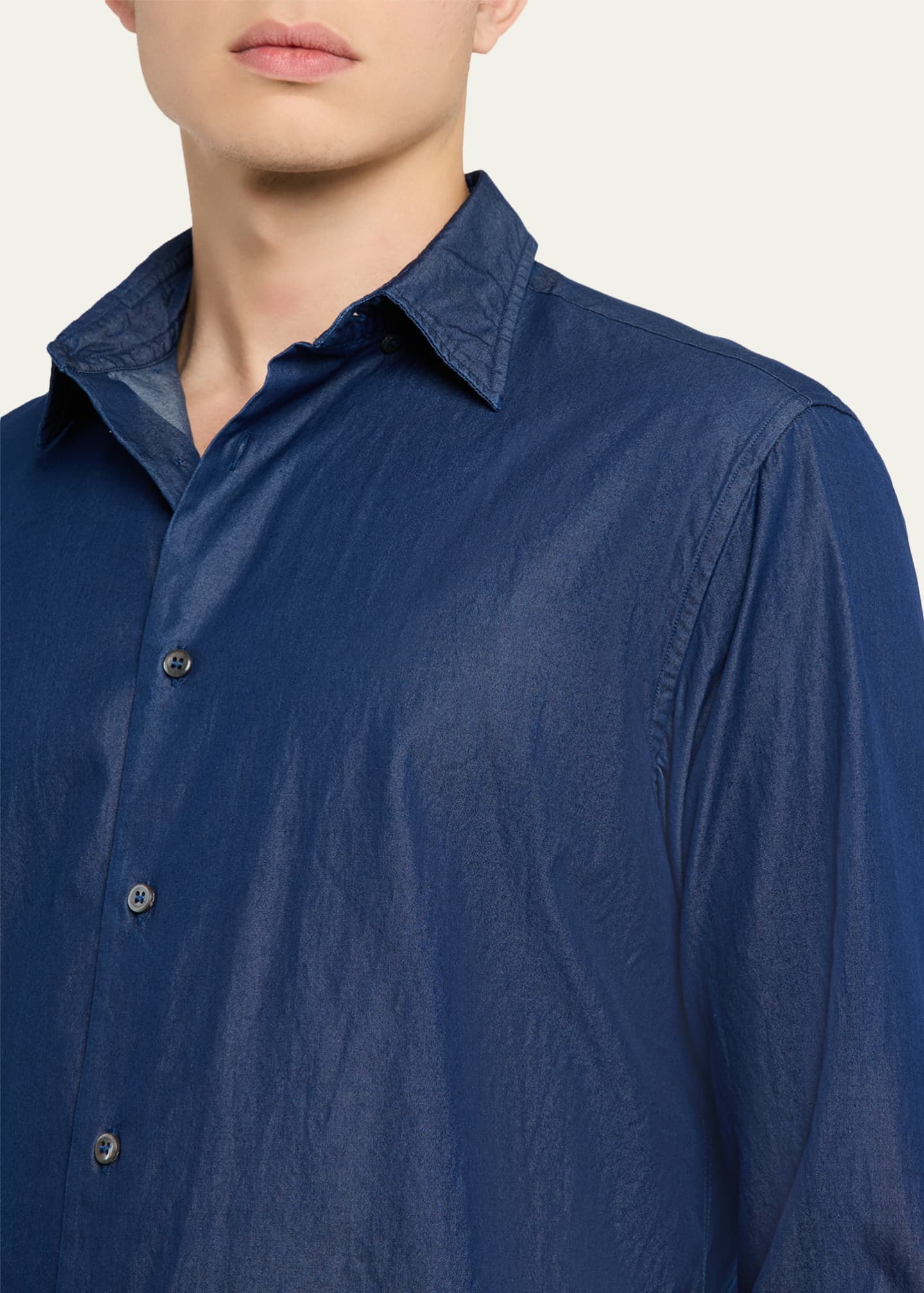 Brioni Men's Cotton Denim Casual Button-Down Shirt Image 5 of 5