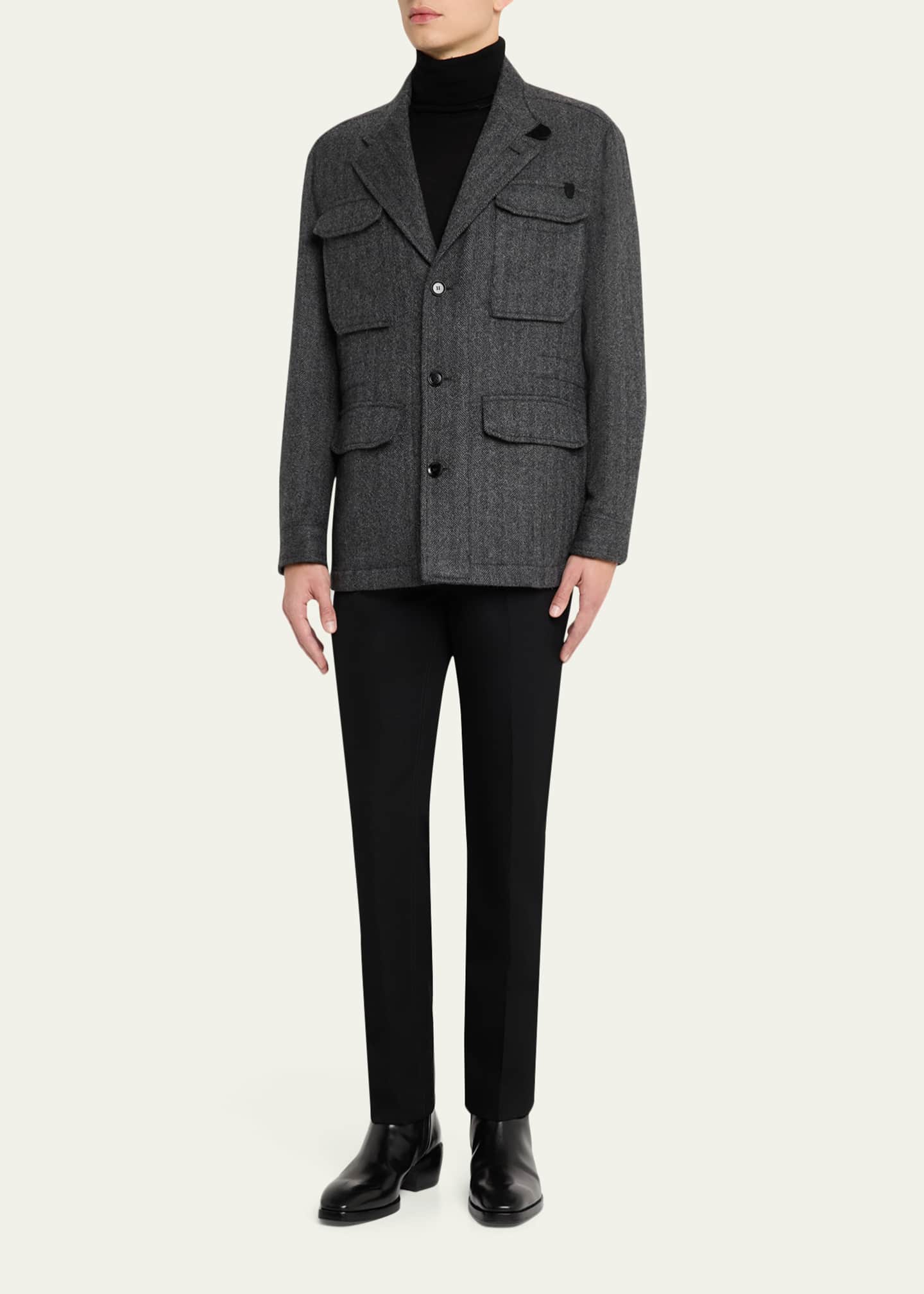 Brioni ウールブルゾン　アルパカ混　キルティング裏地　ブリオーニ Brioni Men's Baby Alpaca Herringbone Jacket - Bergdorf Goodman
