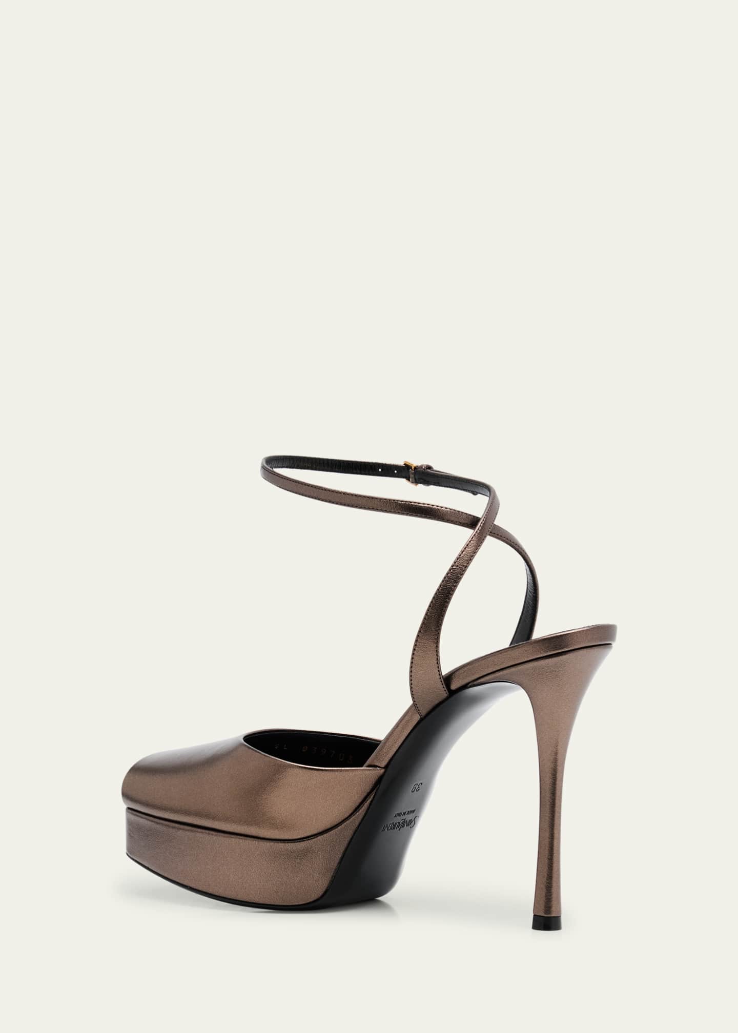 Saint Laurent La Scandale Metallic Leather Ankle-Strap Sandals Image 4 of 6