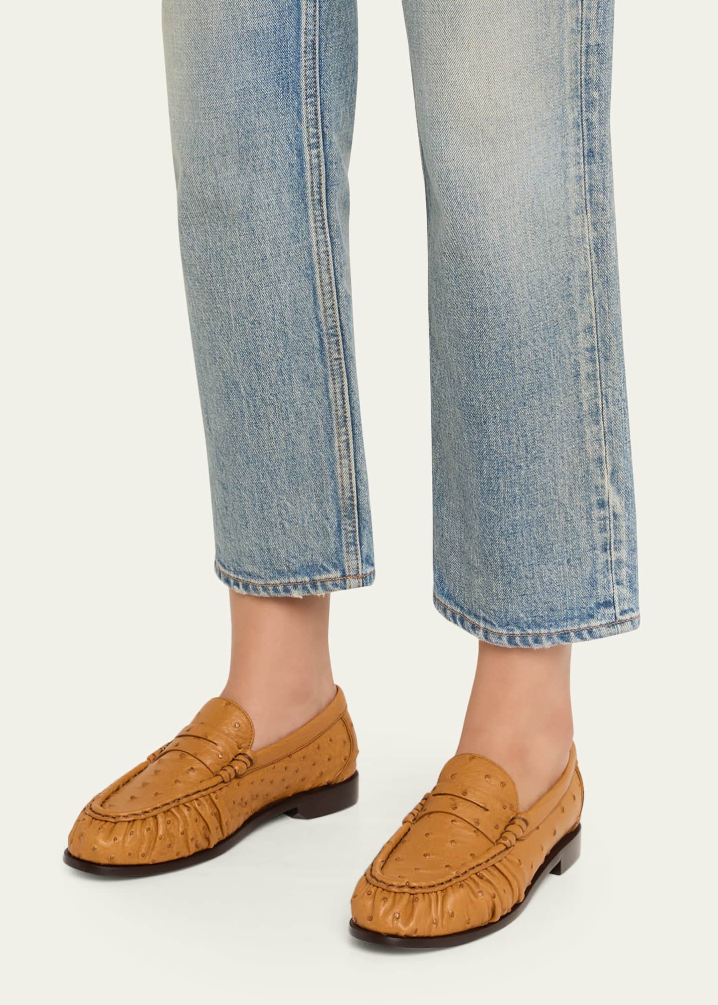 Saint Laurent Le Ostrich Leather YSL Penny Loafers Image 2 of 6