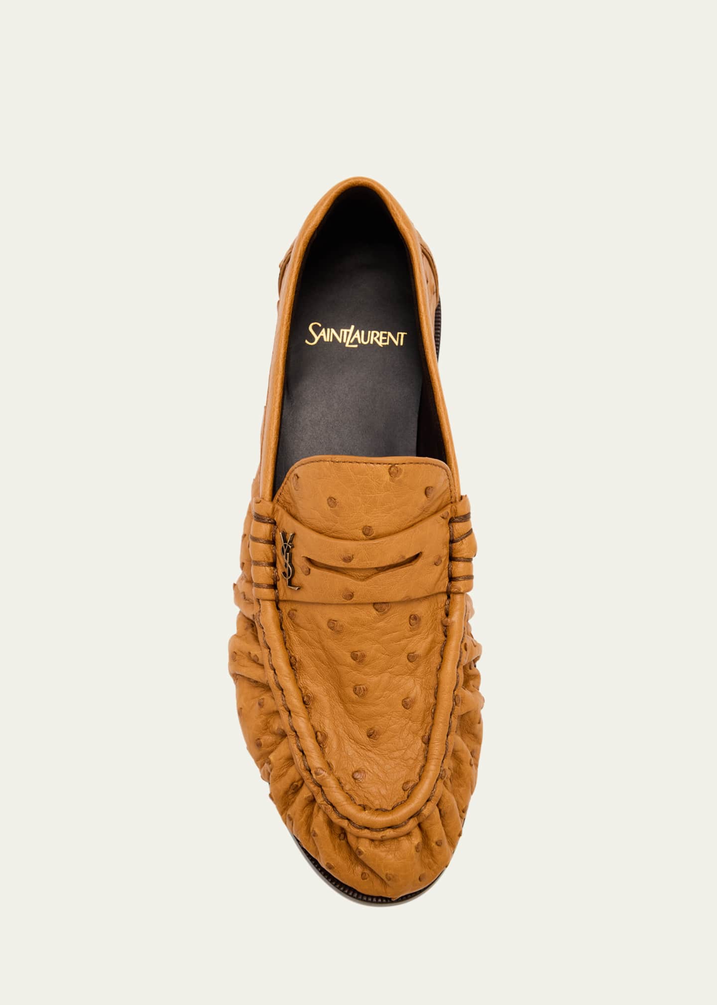 Saint Laurent Le Ostrich Leather YSL Penny Loafers Image 6 of 6