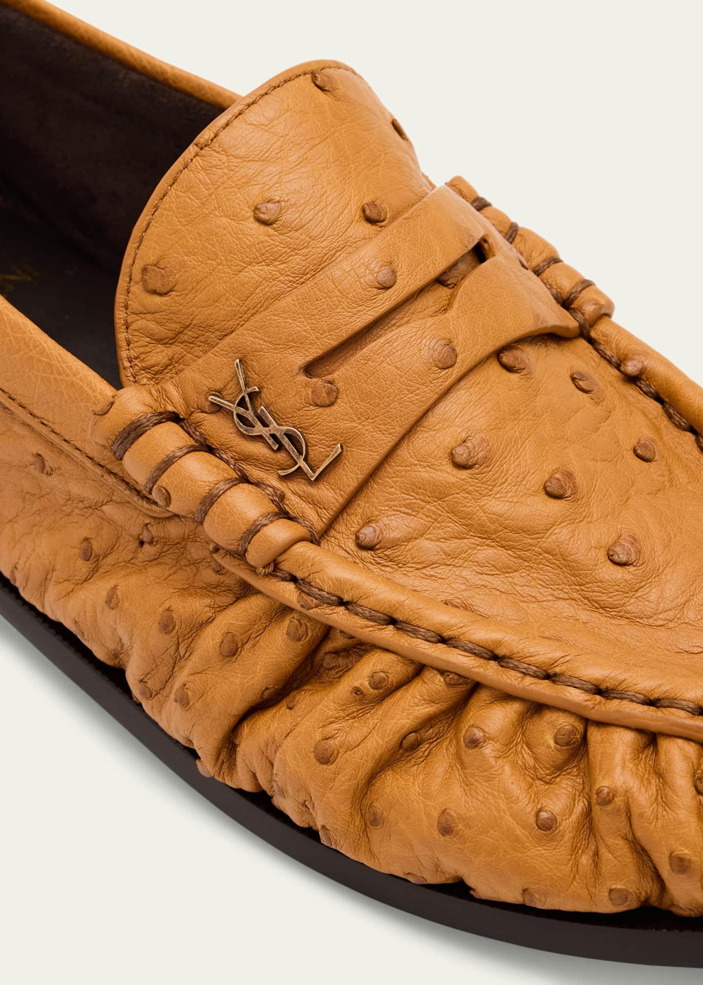 Saint Laurent Le Ostrich Leather YSL Penny Loafers Image 5 of 6