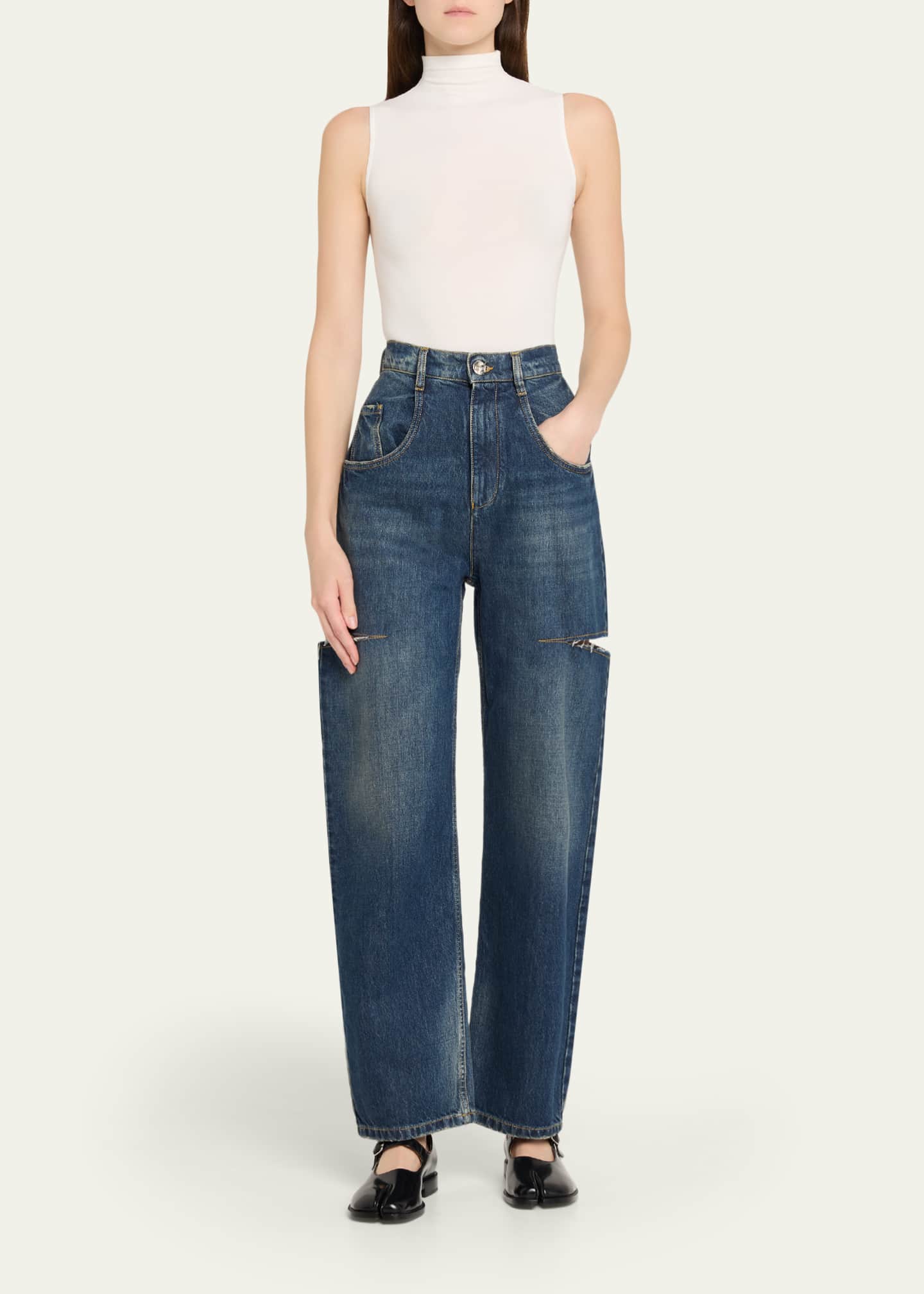 LA PALMA ファルダ Maison Margiela Slash Slit Barrel-Leg Jeans - Bergdorf Goodman