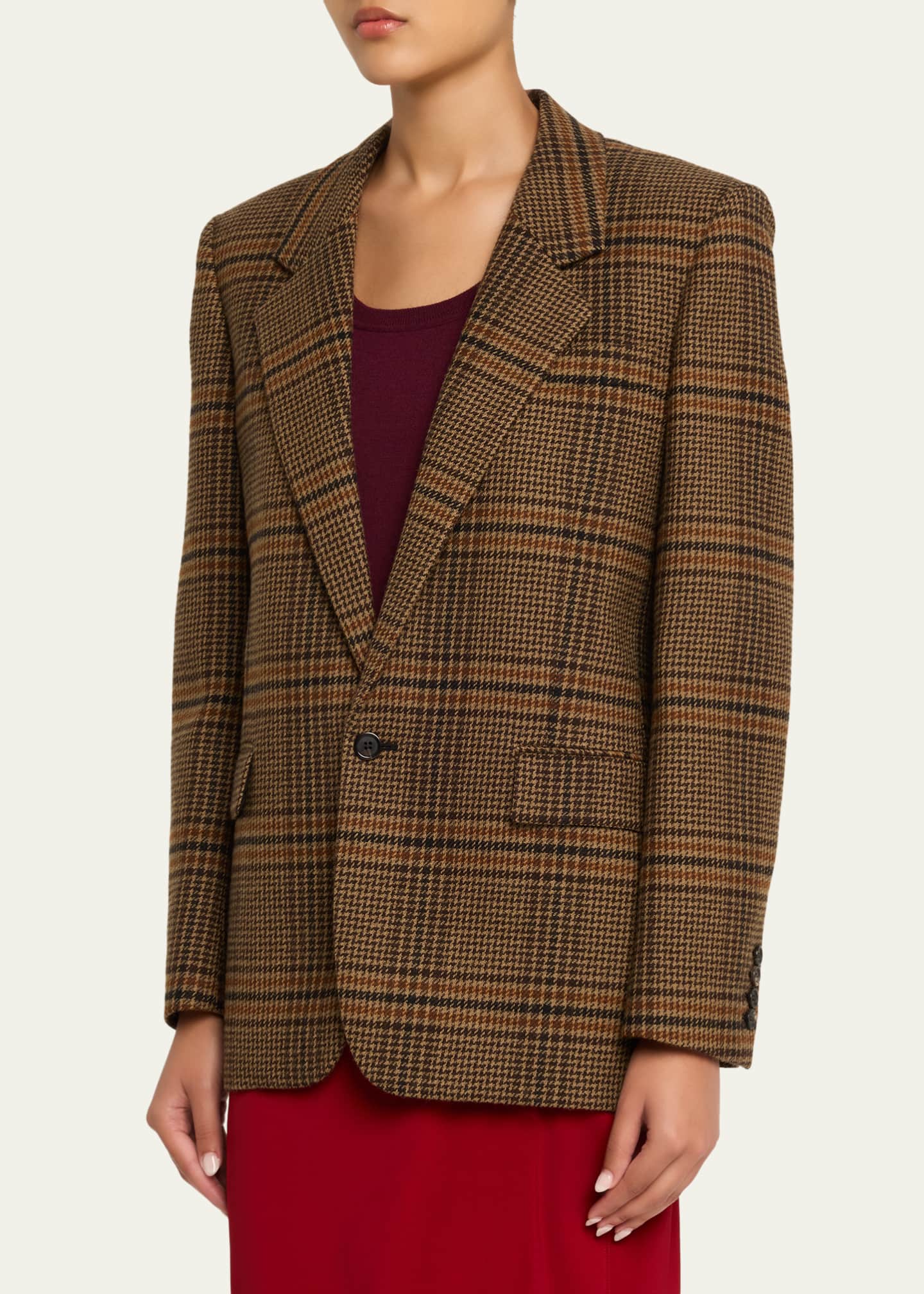 Saint Laurent Oversized Check Single-Breasted Blazer Jacket