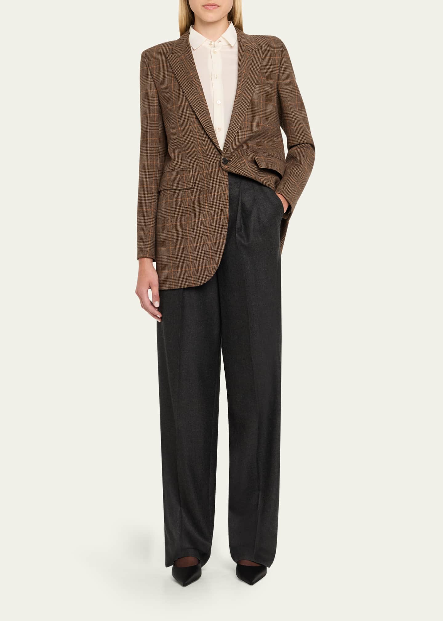 Saint Laurent Single-Breasted Slim Houndstooth Plaid Blazer