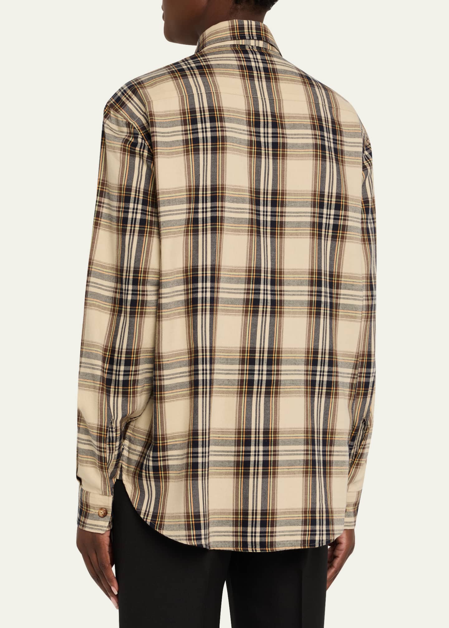 Saint Laurent Neck-Tie Plaid Button-Down Blouse Image 3 of 5