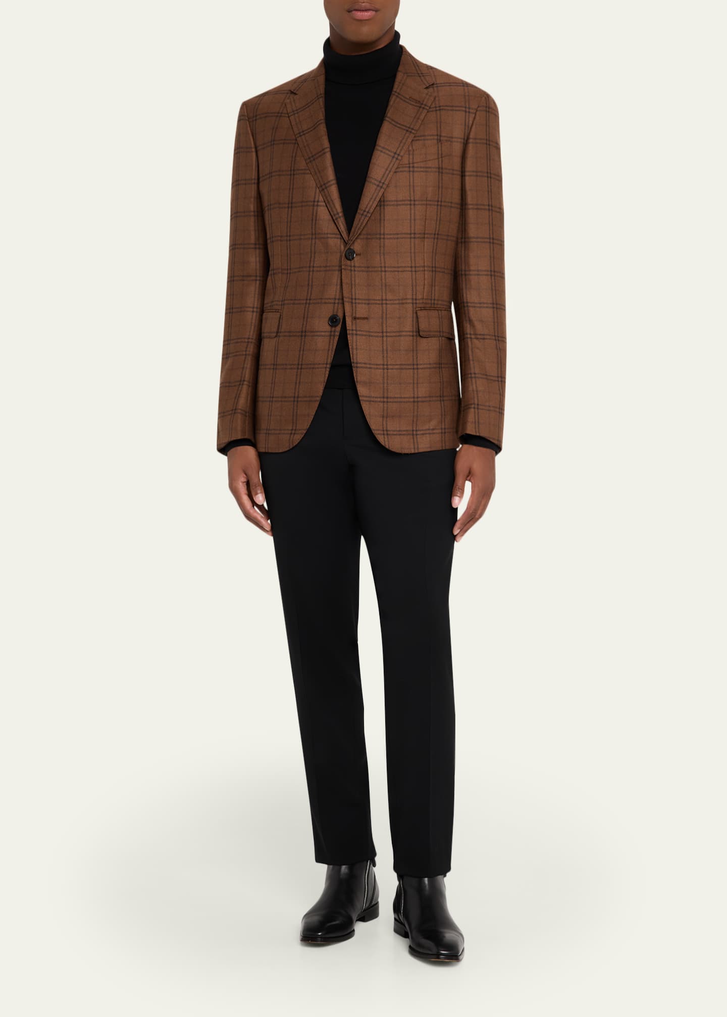 ZEGNA Men's Cashmere and Silk Plaid Single-Breasted Sport Coat Image 2 of 8