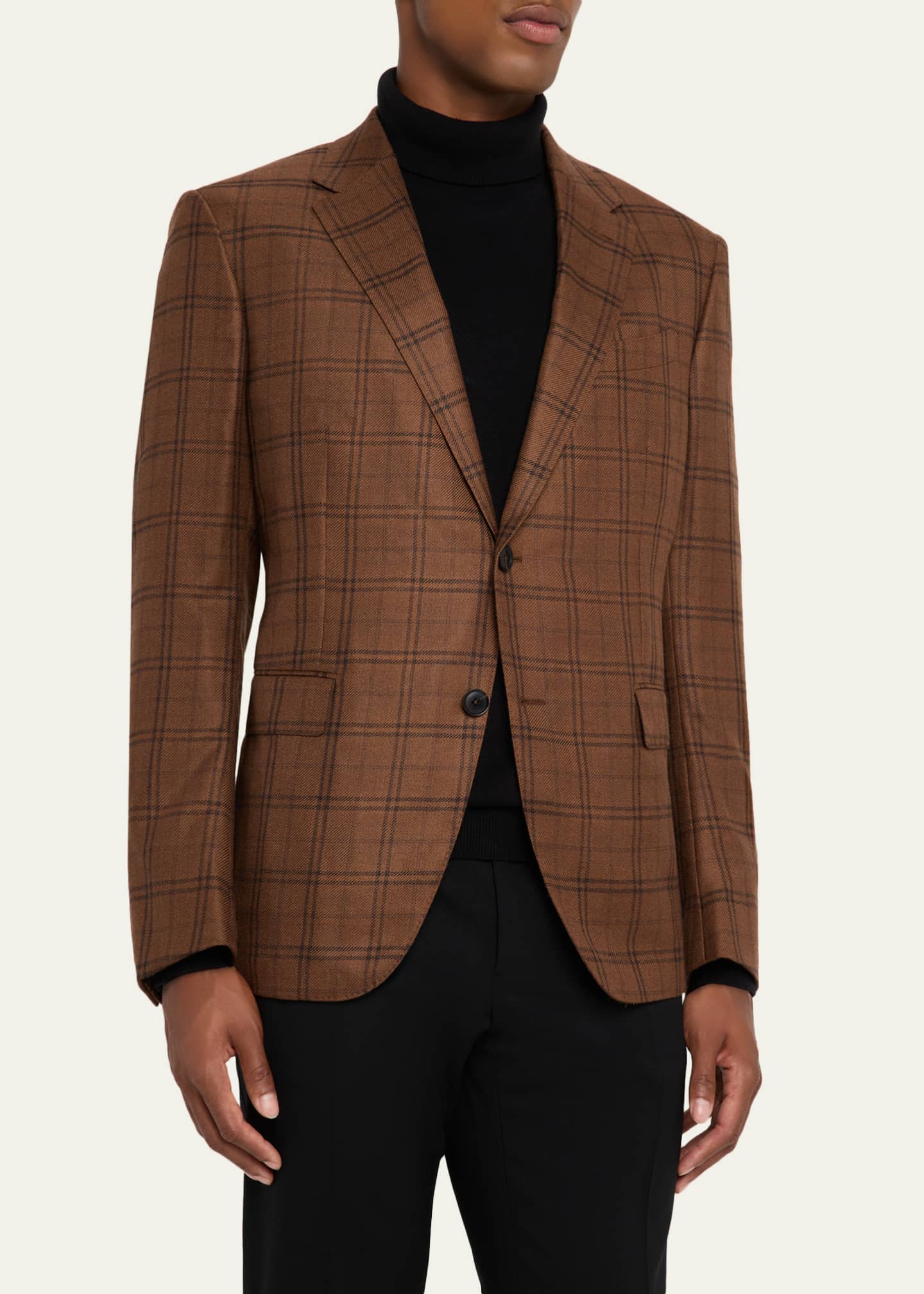 ZEGNA Men's Cashmere and Silk Plaid Single-Breasted Sport Coat Image 4 of 8