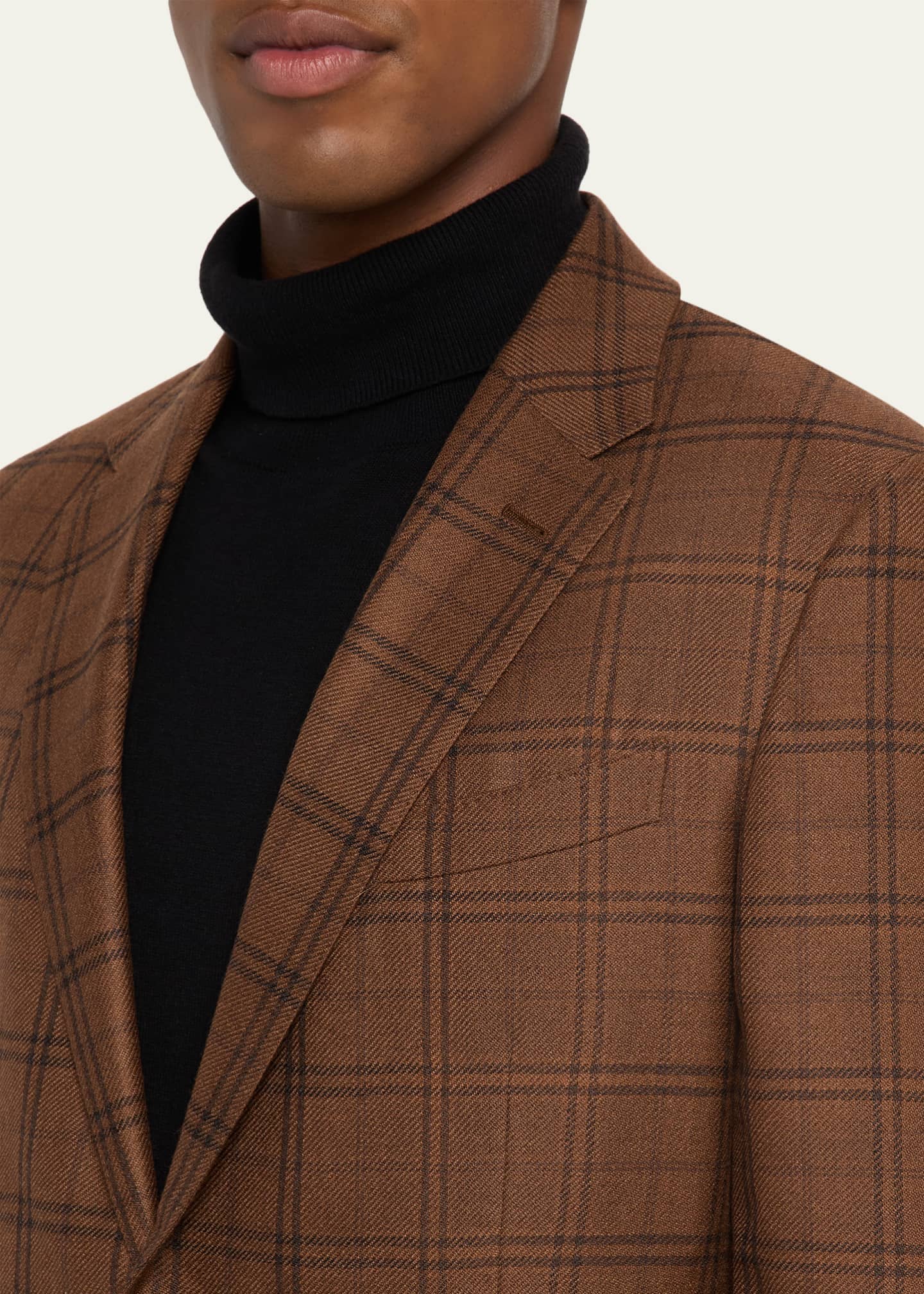 ZEGNA Men's Cashmere and Silk Plaid Single-Breasted Sport Coat Image 5 of 8