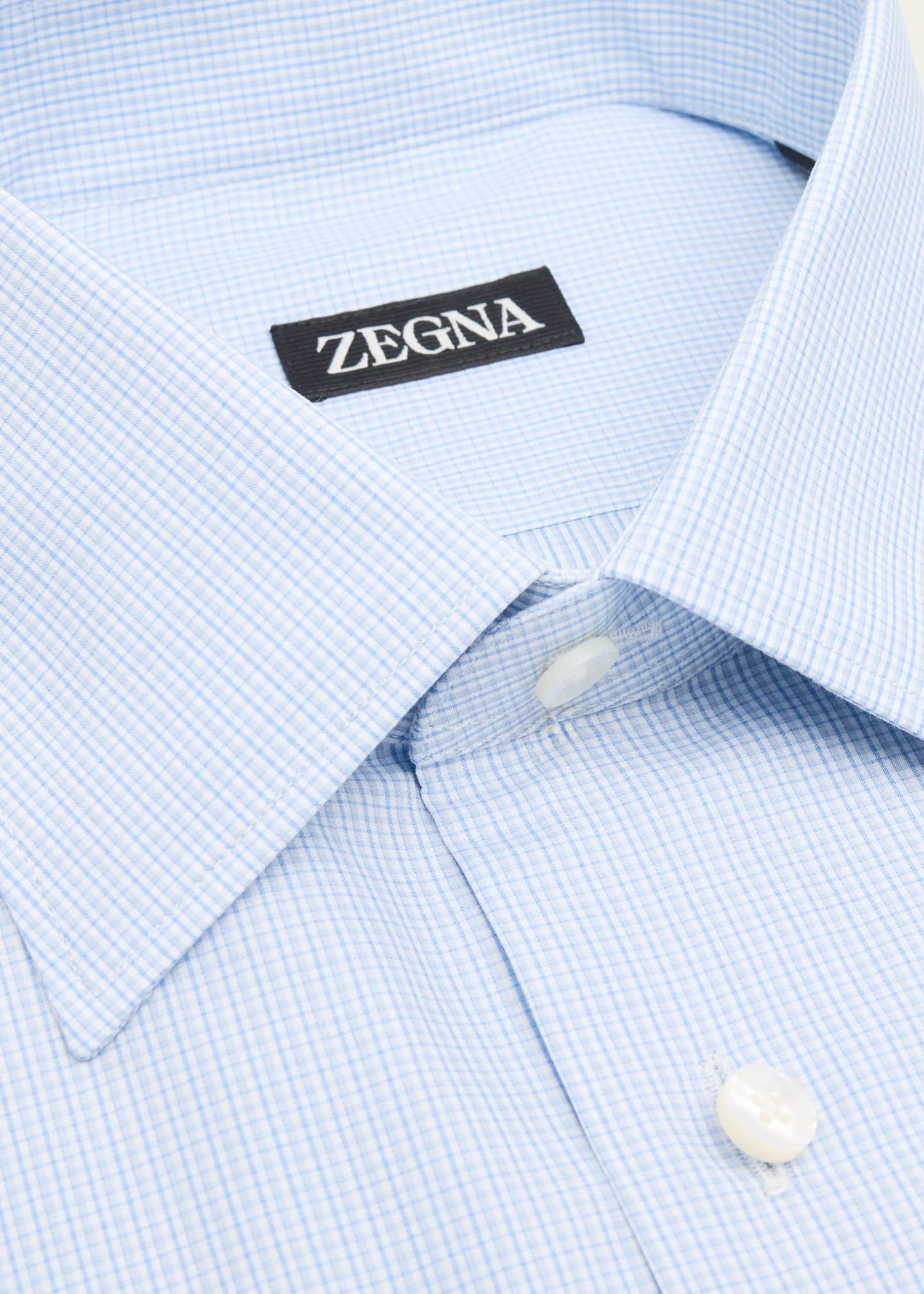 ZEGNA Men's Cotton Mini-Plaid Dress Shirt Image 2 of 2