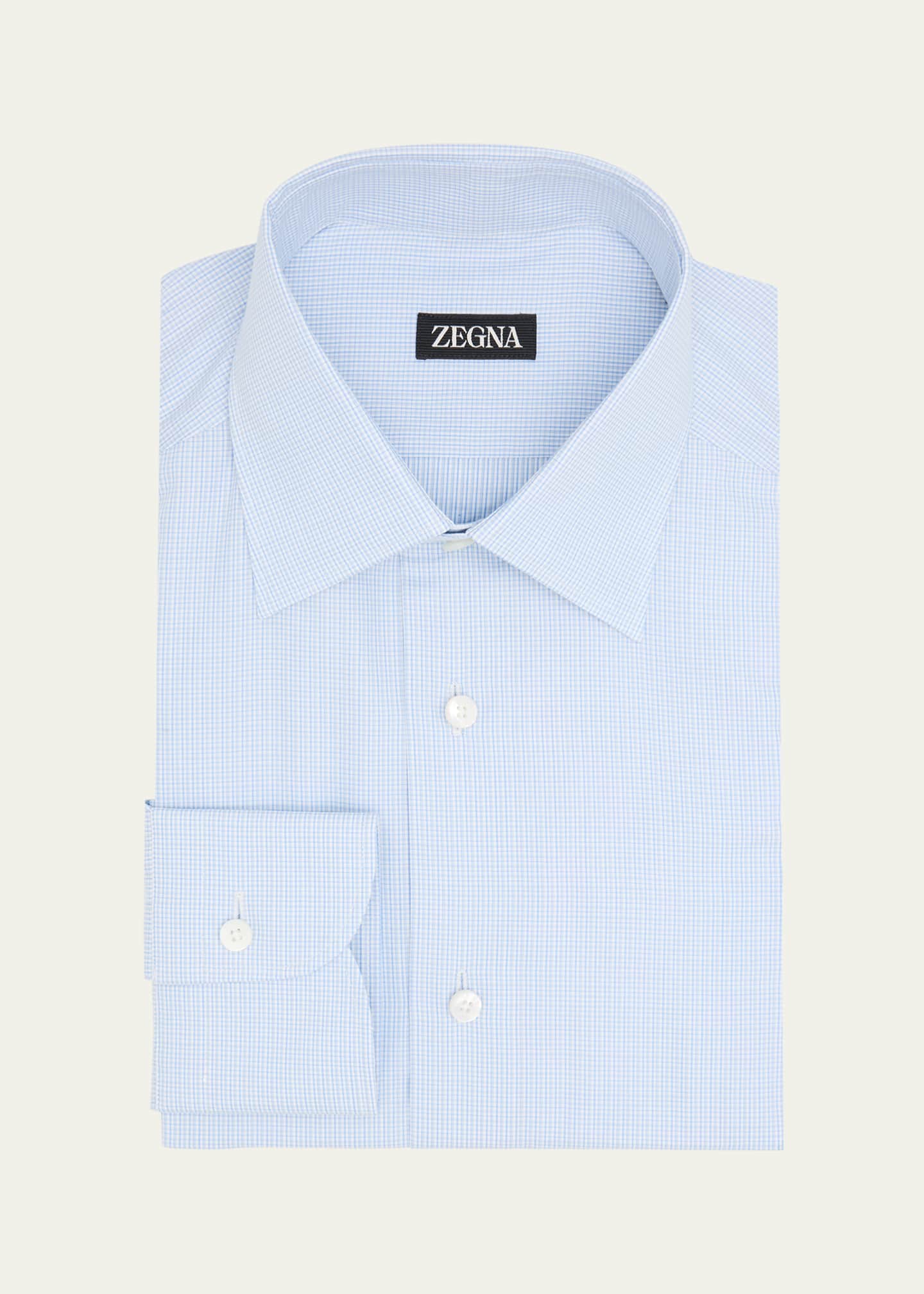 ZEGNA Men's Cotton Mini-Plaid Dress Shirt Image 1 of 2