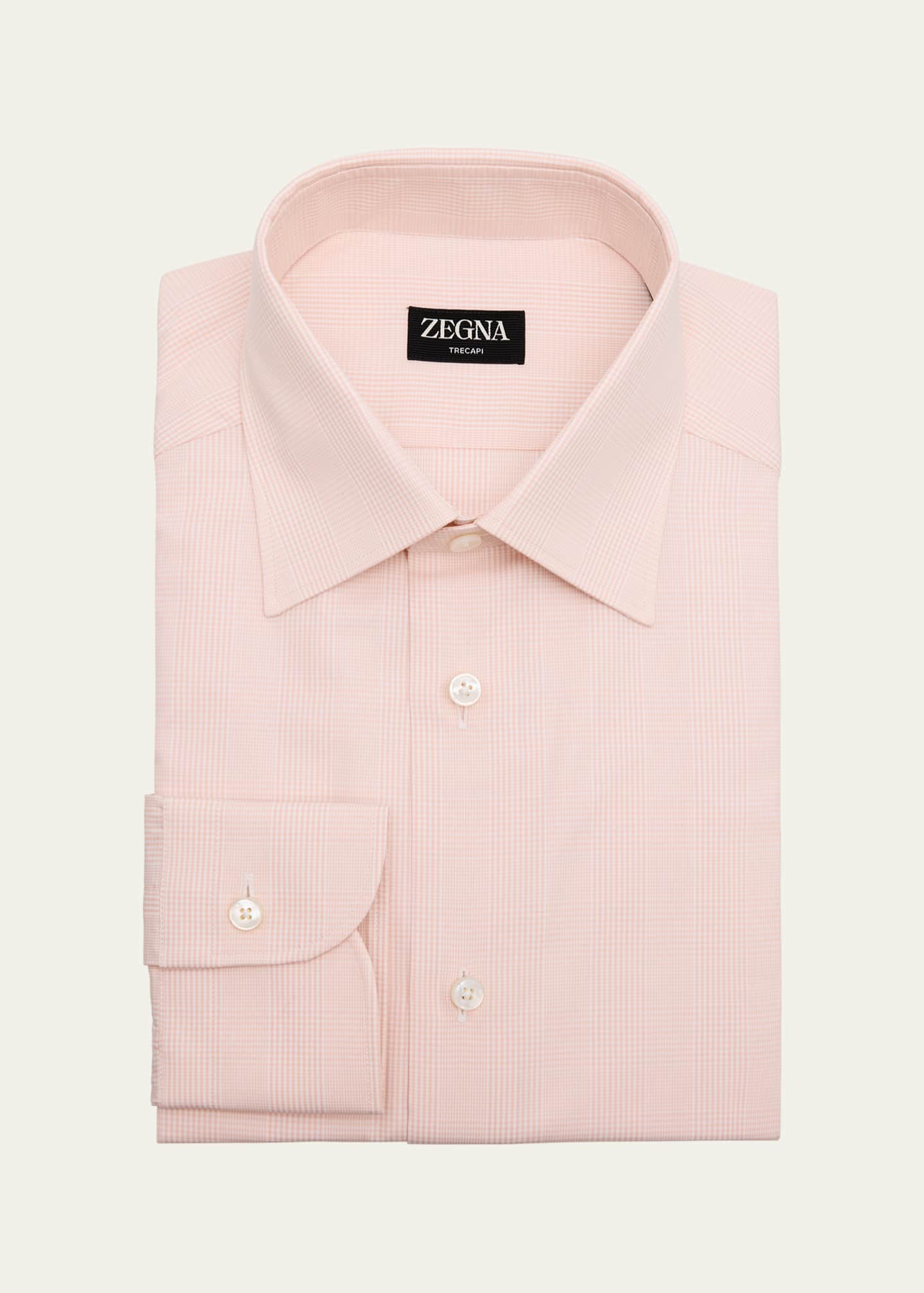 Zegna Men's Trecapi Cotton Tonal Plaid Dress Shirt, BR Pnk CK, Men's, 43 EU (17 Us), Shirts Tops Formal & Evening Dress Shirts
