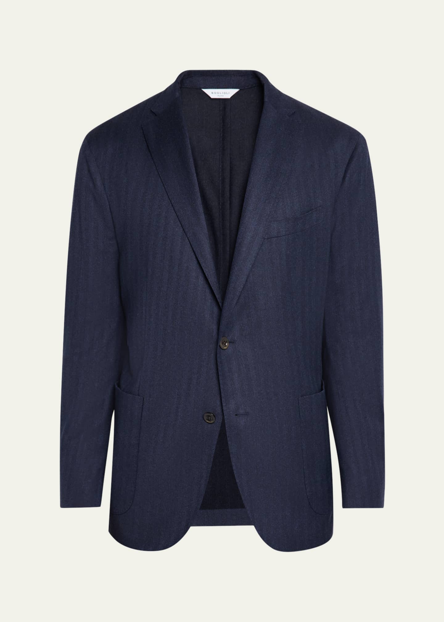 Boglioli Men's Wool and Silk Herringbone Notch-Lapel Sport Coat Image 1 of 8