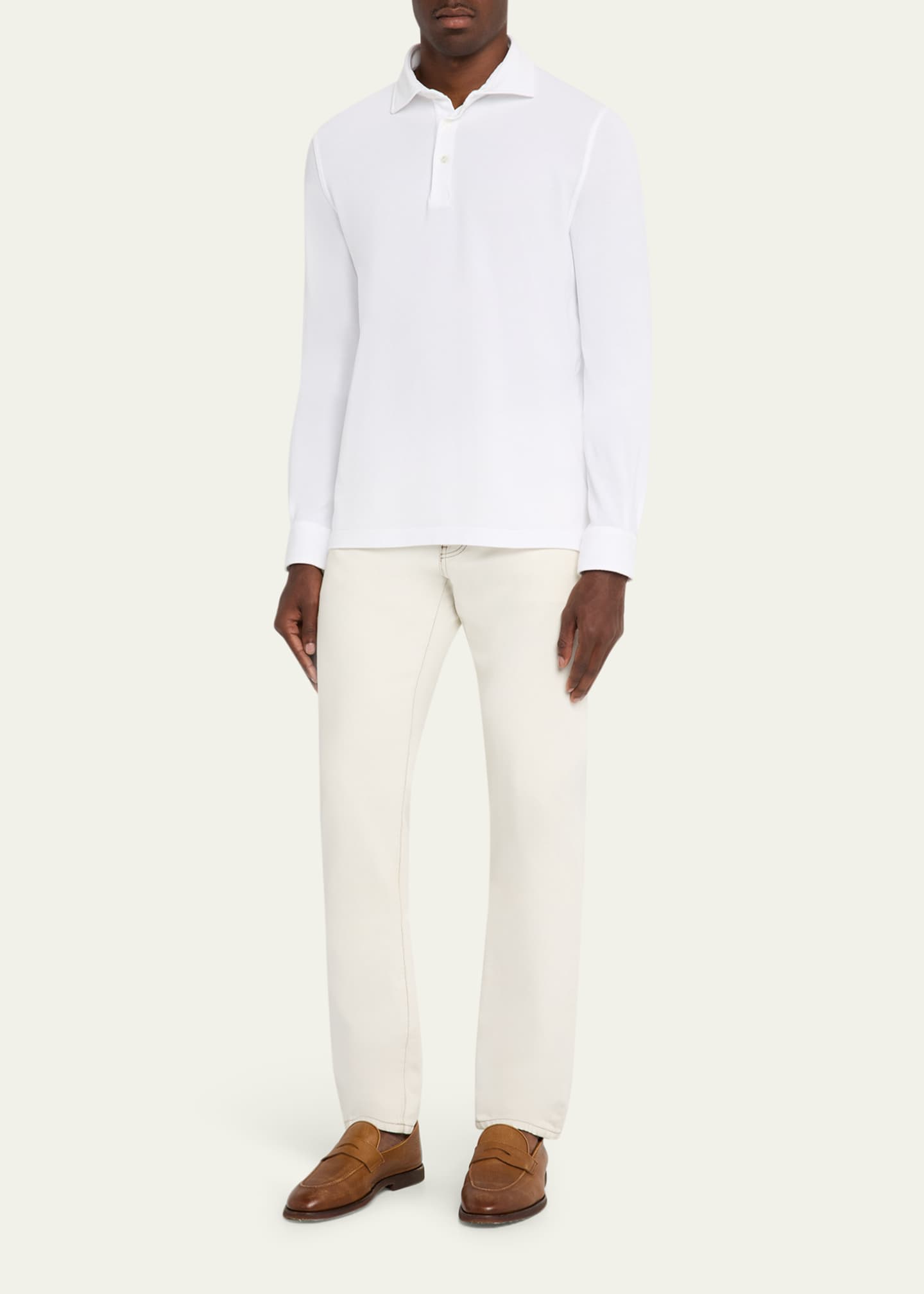 Fedeli Men's Giza Cotton Long-Sleeve Pique Polo Shirt Image 2 of 5