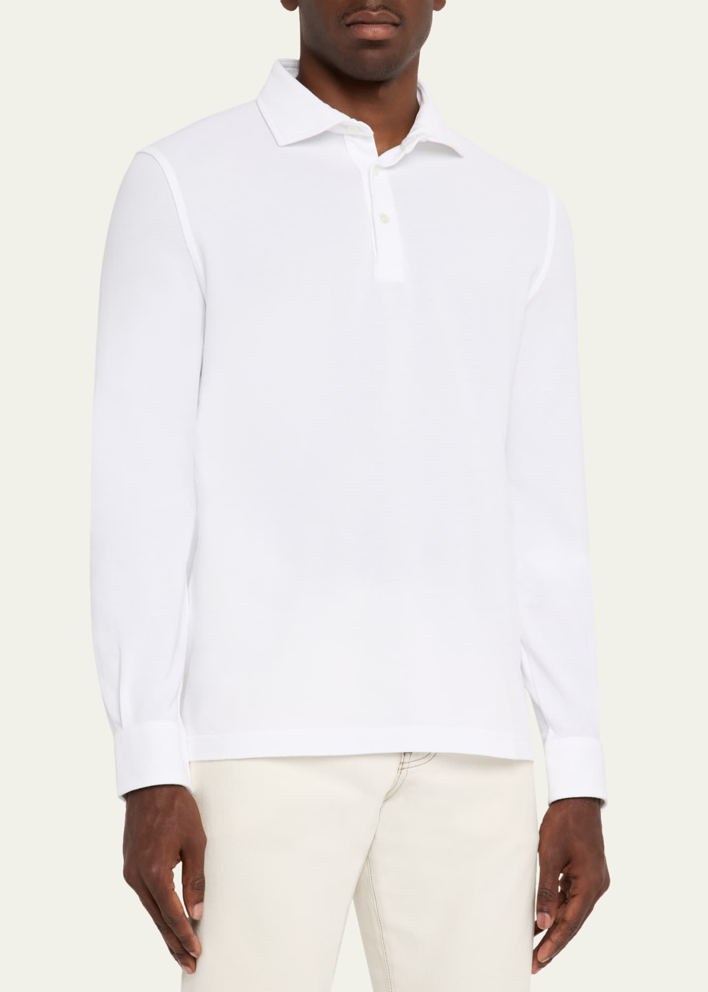 Fedeli Men's Giza Cotton Long-Sleeve Pique Polo Shirt Image 4 of 5