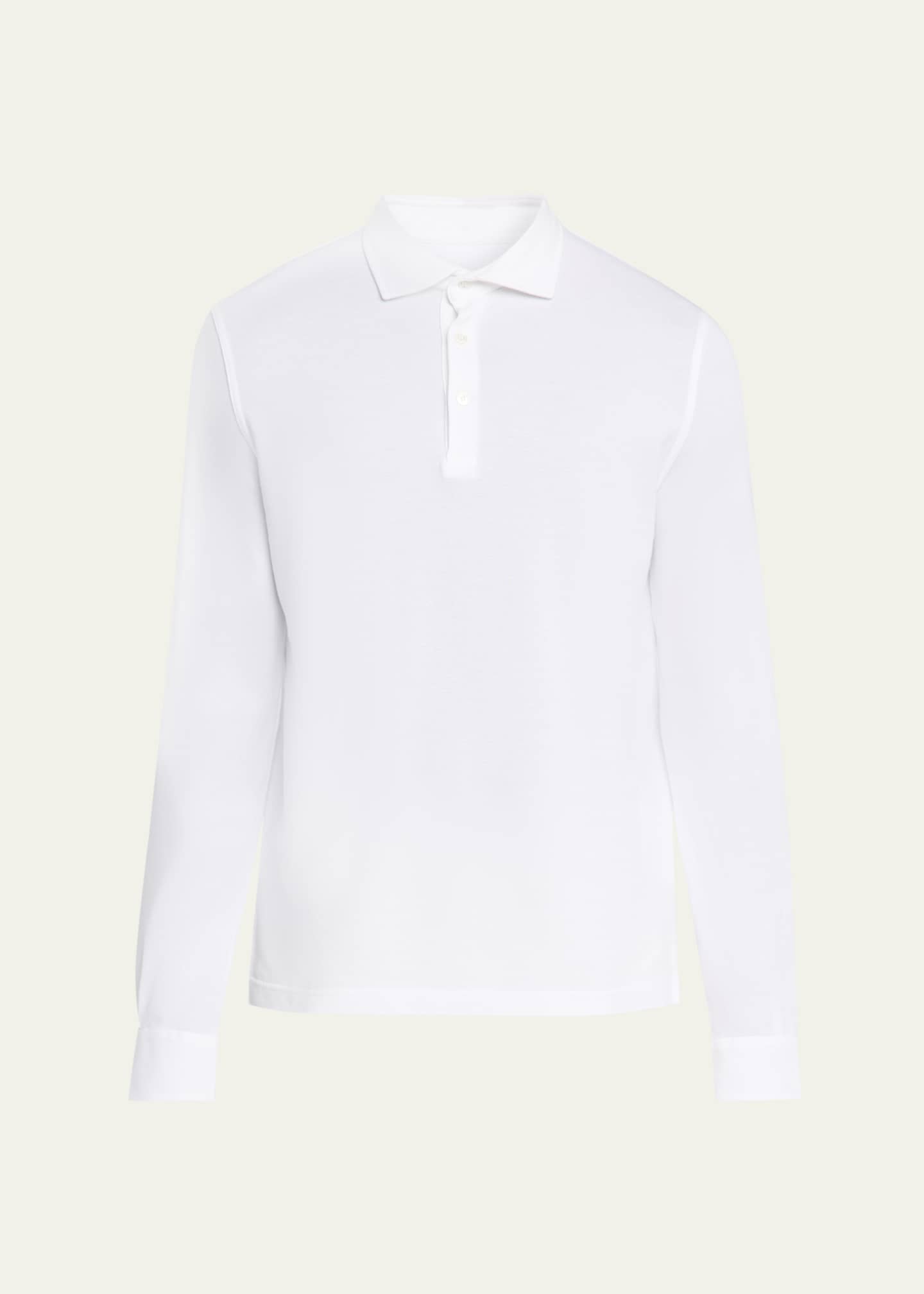 Fedeli Men's Giza Cotton Long-Sleeve Pique Polo Shirt Image 1 of 5