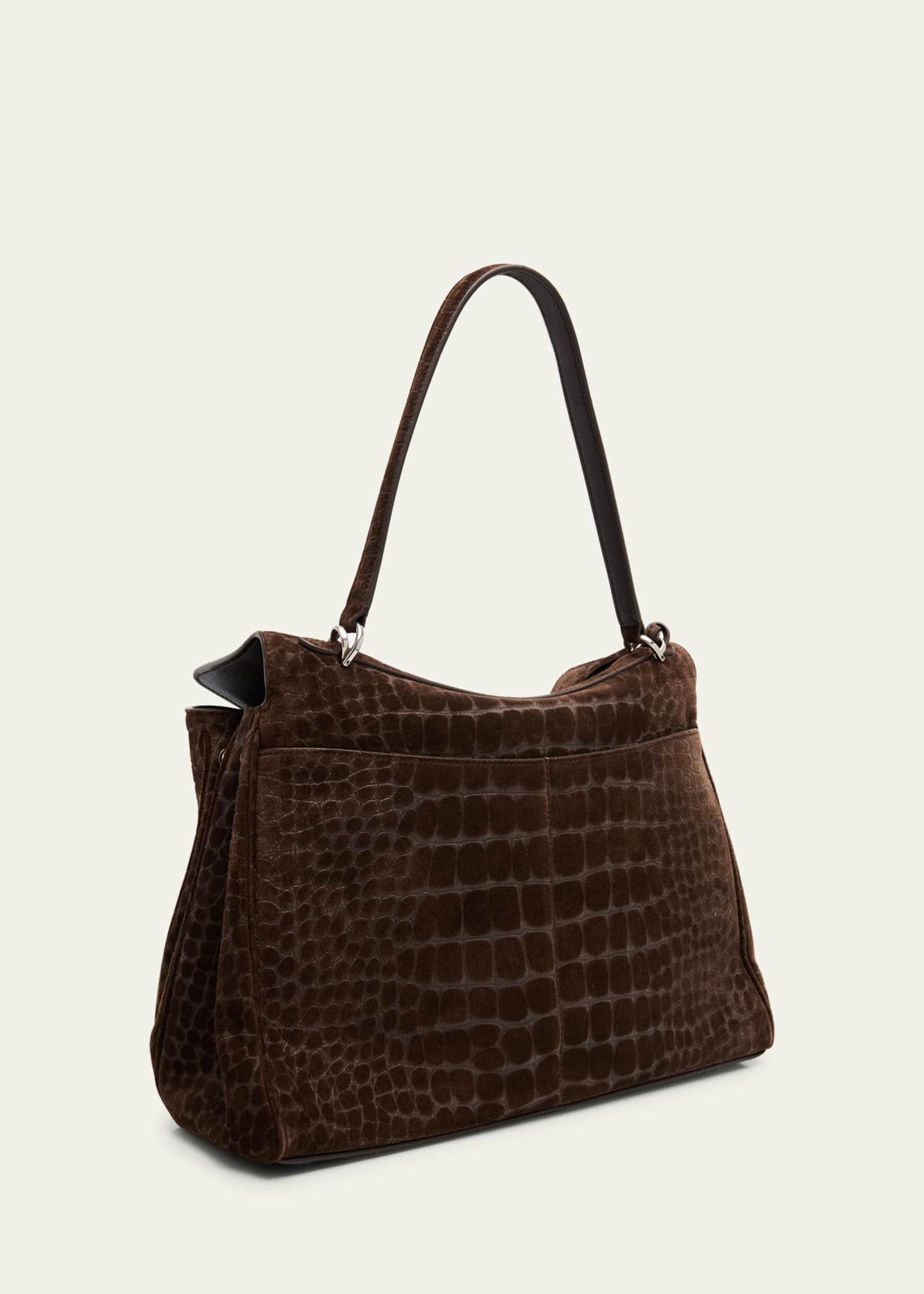 Rodeo Medium Croc-Embossed Suede Top-Handle Bag
