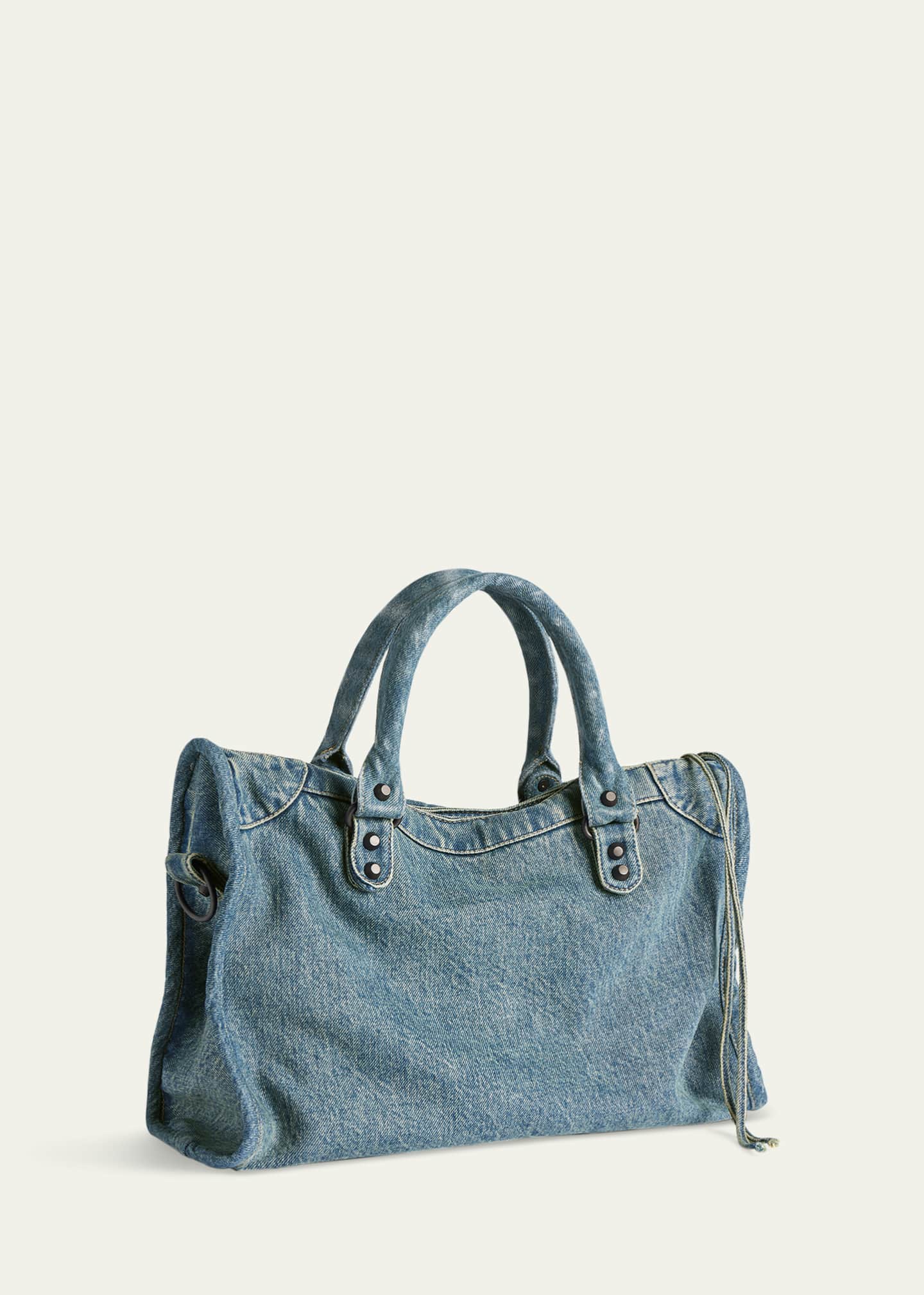 Balenciaga Le City Medium Washed Denim Shoulder Bag