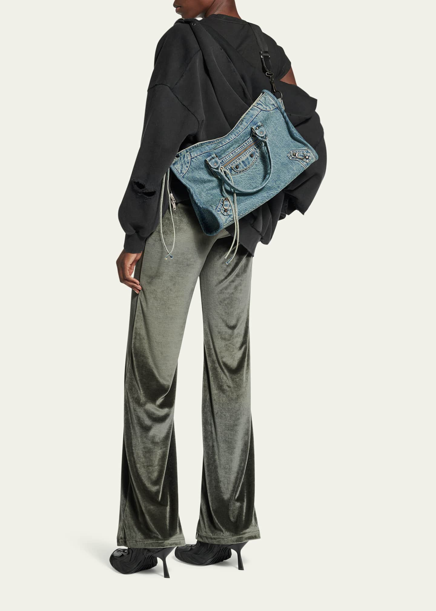 Le City Medium Washed Denim Shoulder Bag