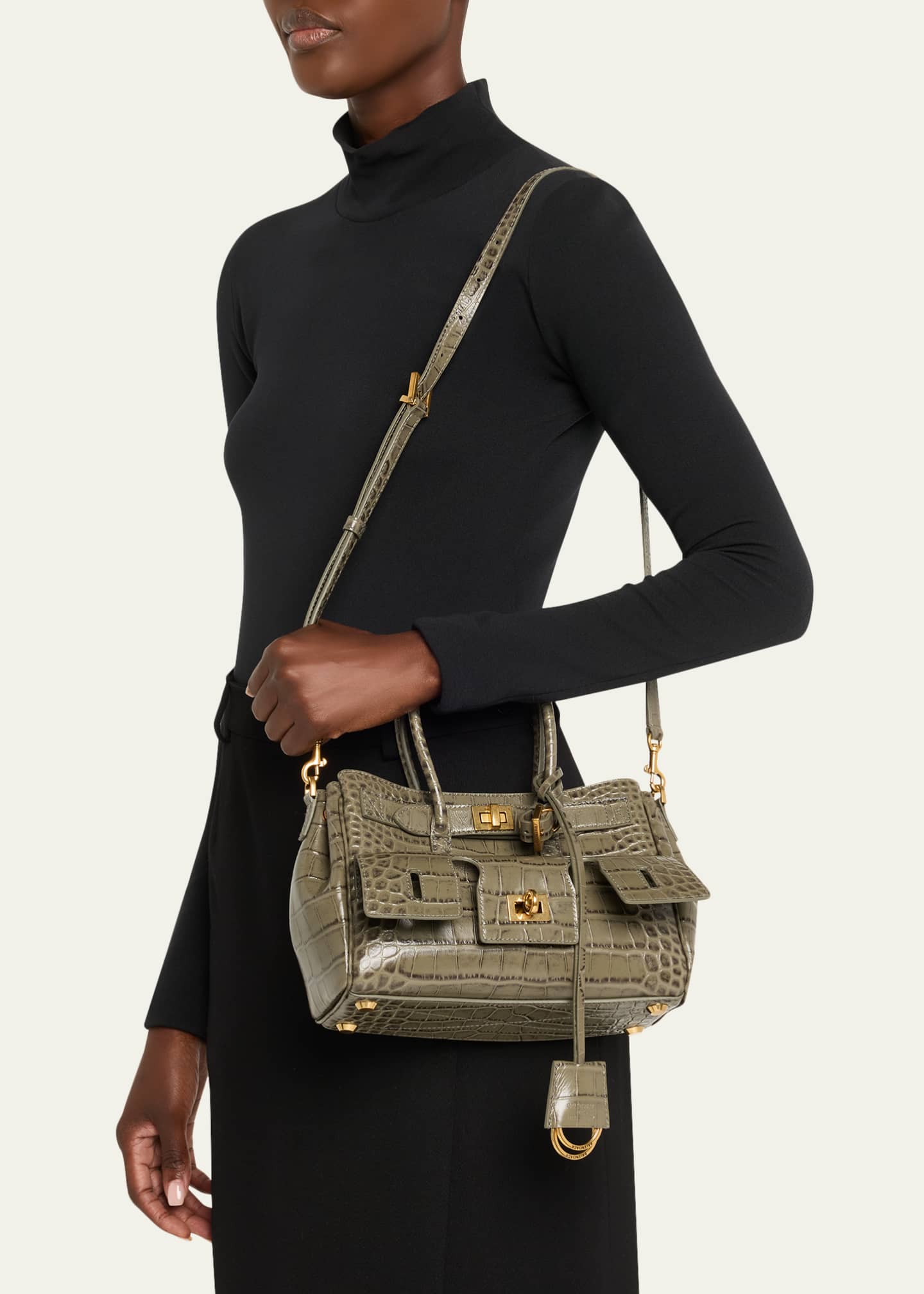 Balenciaga Bel Air Mini Croc-Embossed Leather Crossbody Bag