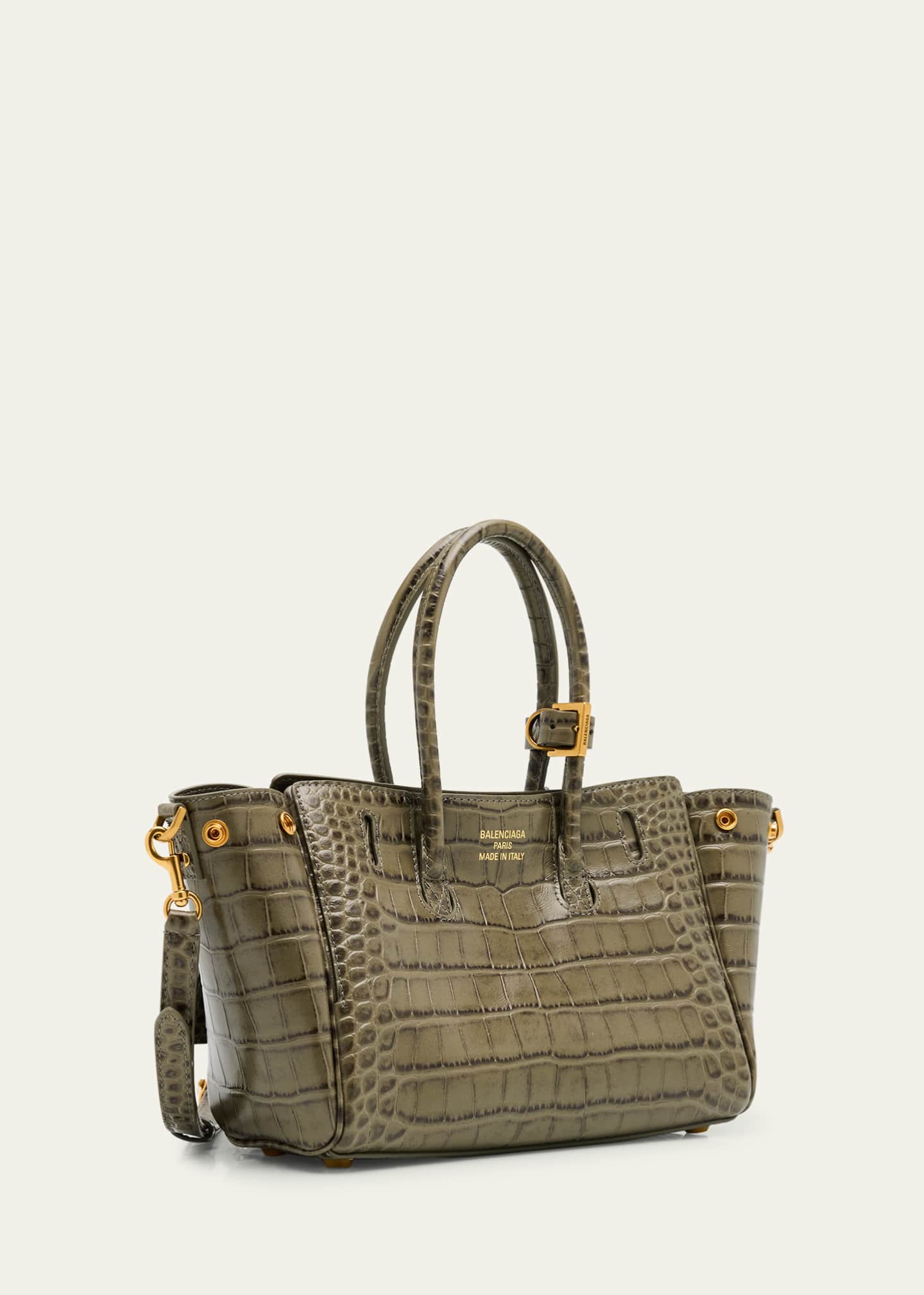 Balenciaga Bel Air Mini Croc-Embossed Leather Top-Handle Bag